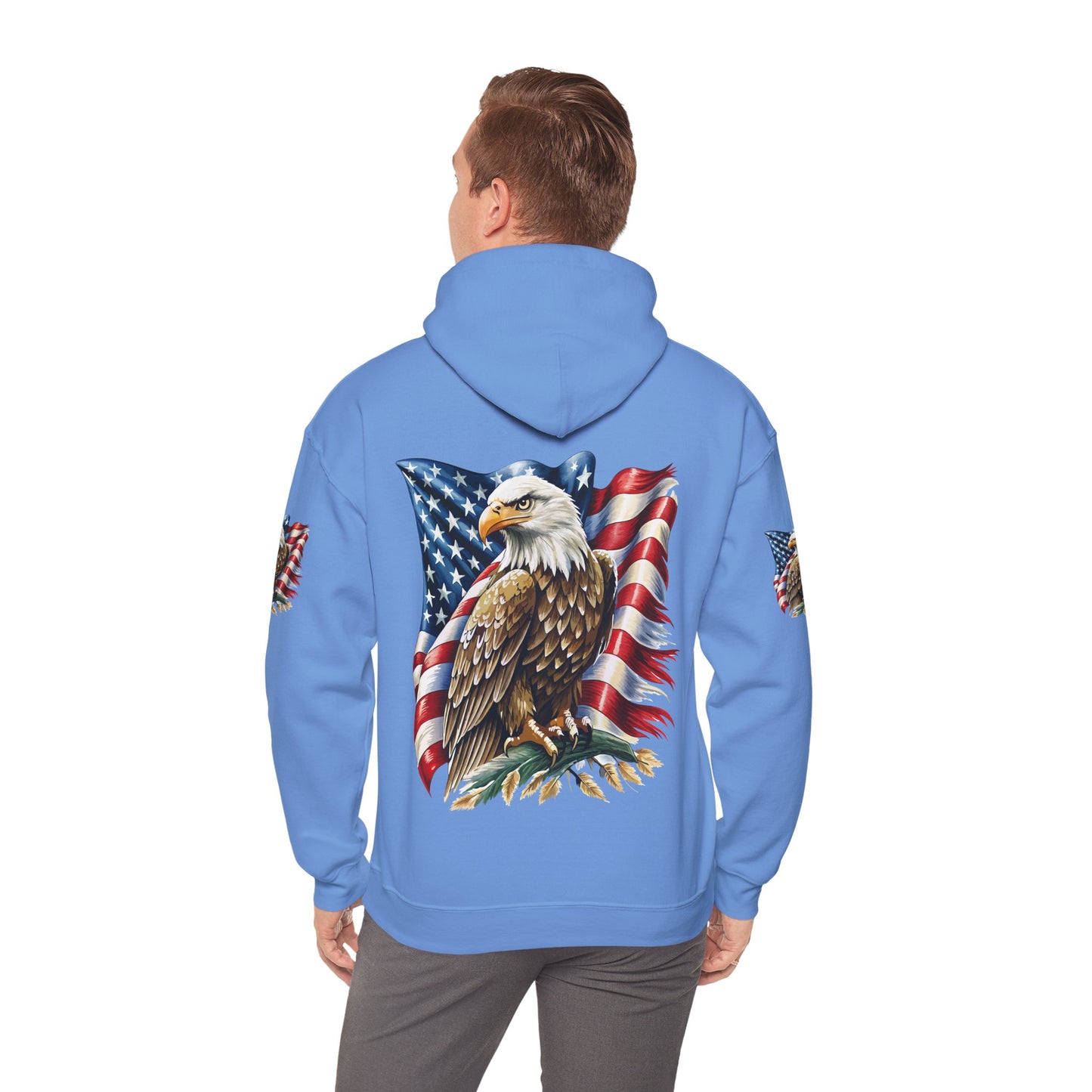 Princess Grace Patriotic Eagle Hooded Sweatshirt Unisex Heavy Blend Perfect for Memorial Day & Independence Day