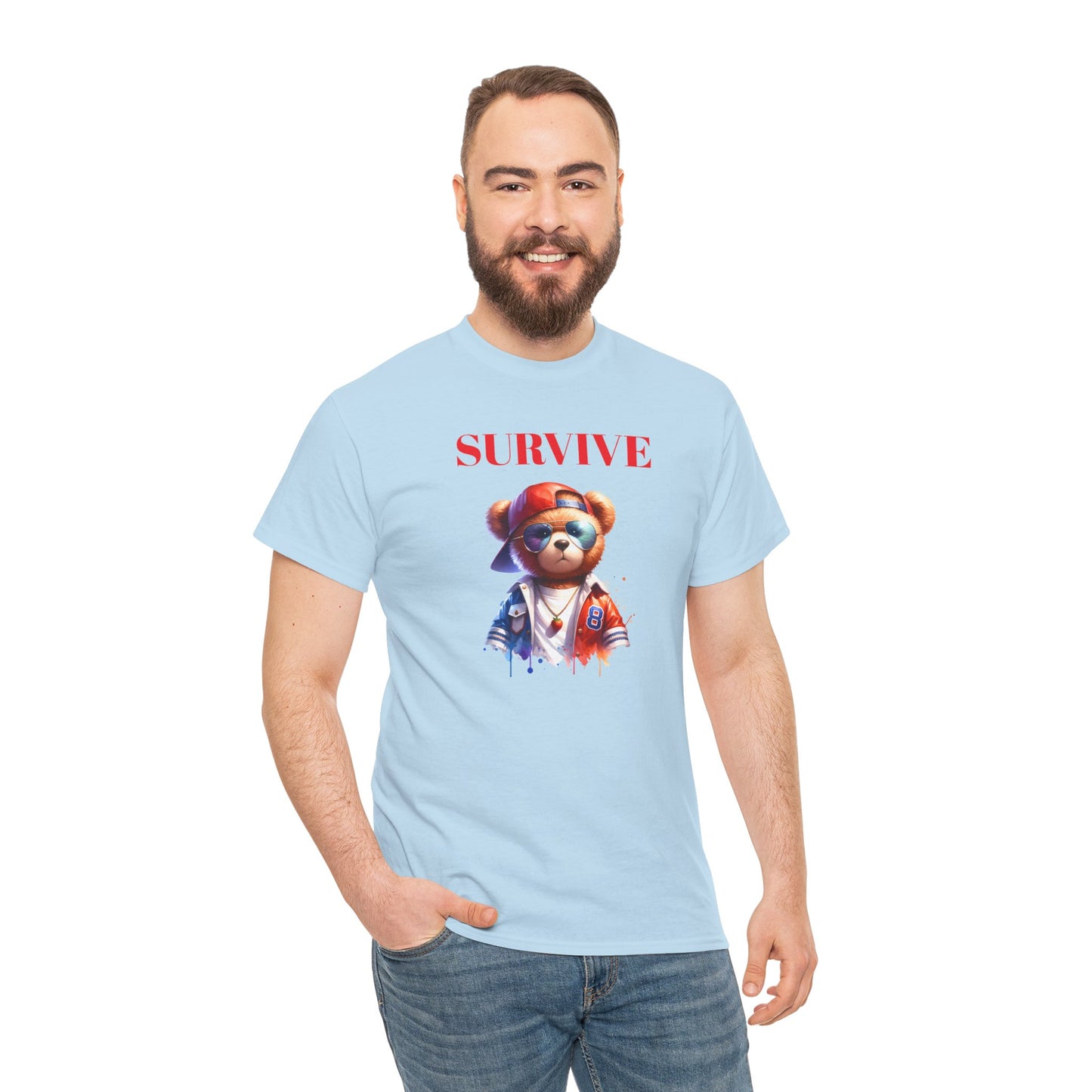 Princess Grace Survive Bear Unisex Heavy Cotton Tee Casual Graphic T-Shirt for Adventure Lovers