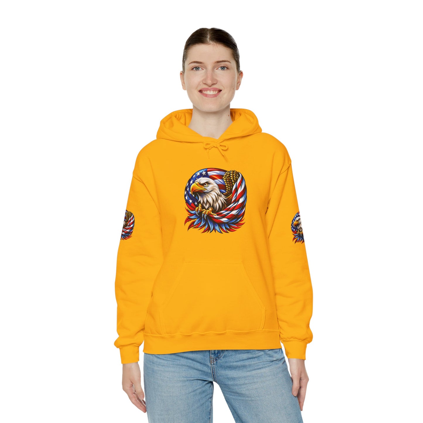 Princess Grace Patriotic Eagle Hoodie Unisex Heavy Blend Sweatshirt with American Flag Design