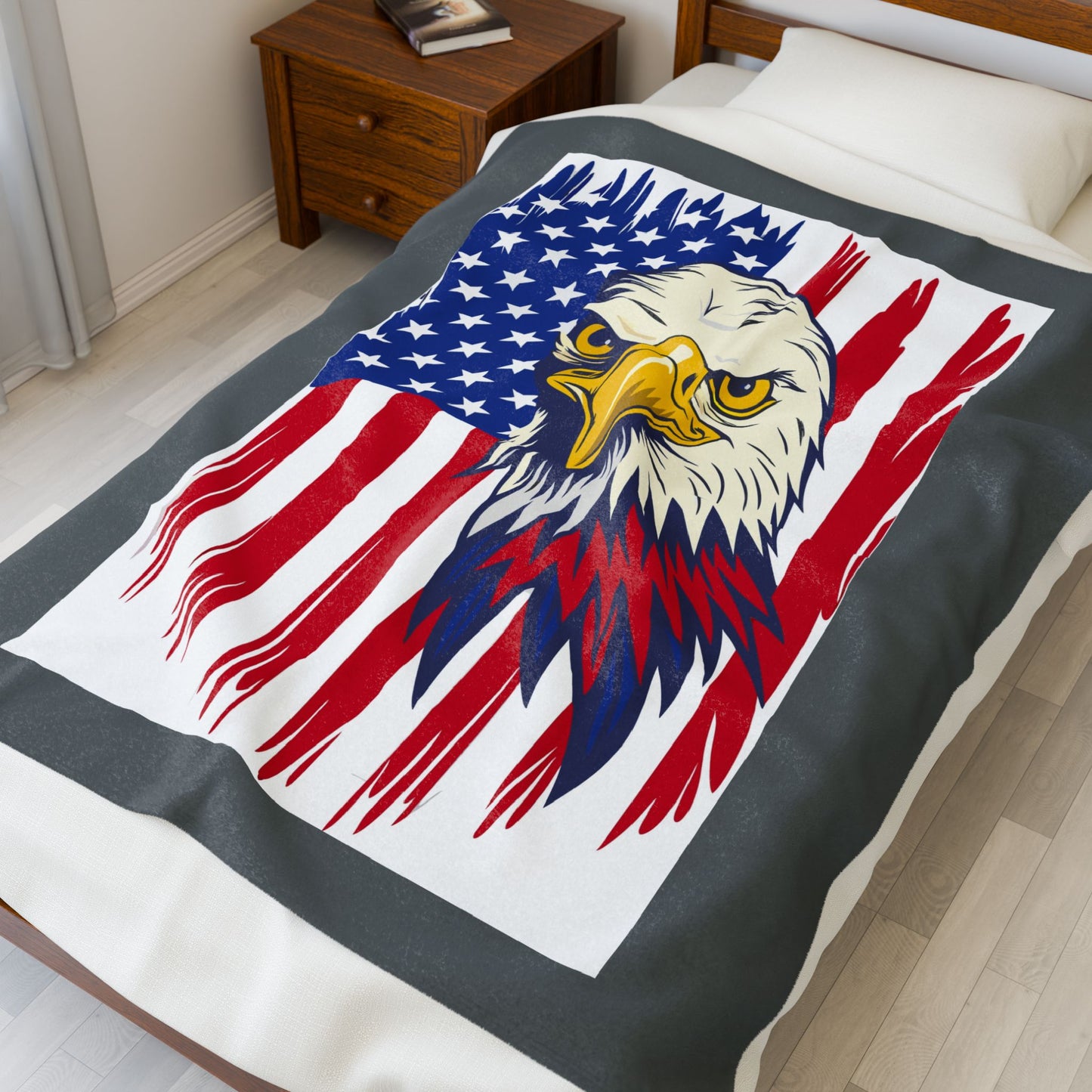 Princess Grace  Patriotic Eagle Velveteen Plush Blanket Cozy American Flag Throw for Home Decor
