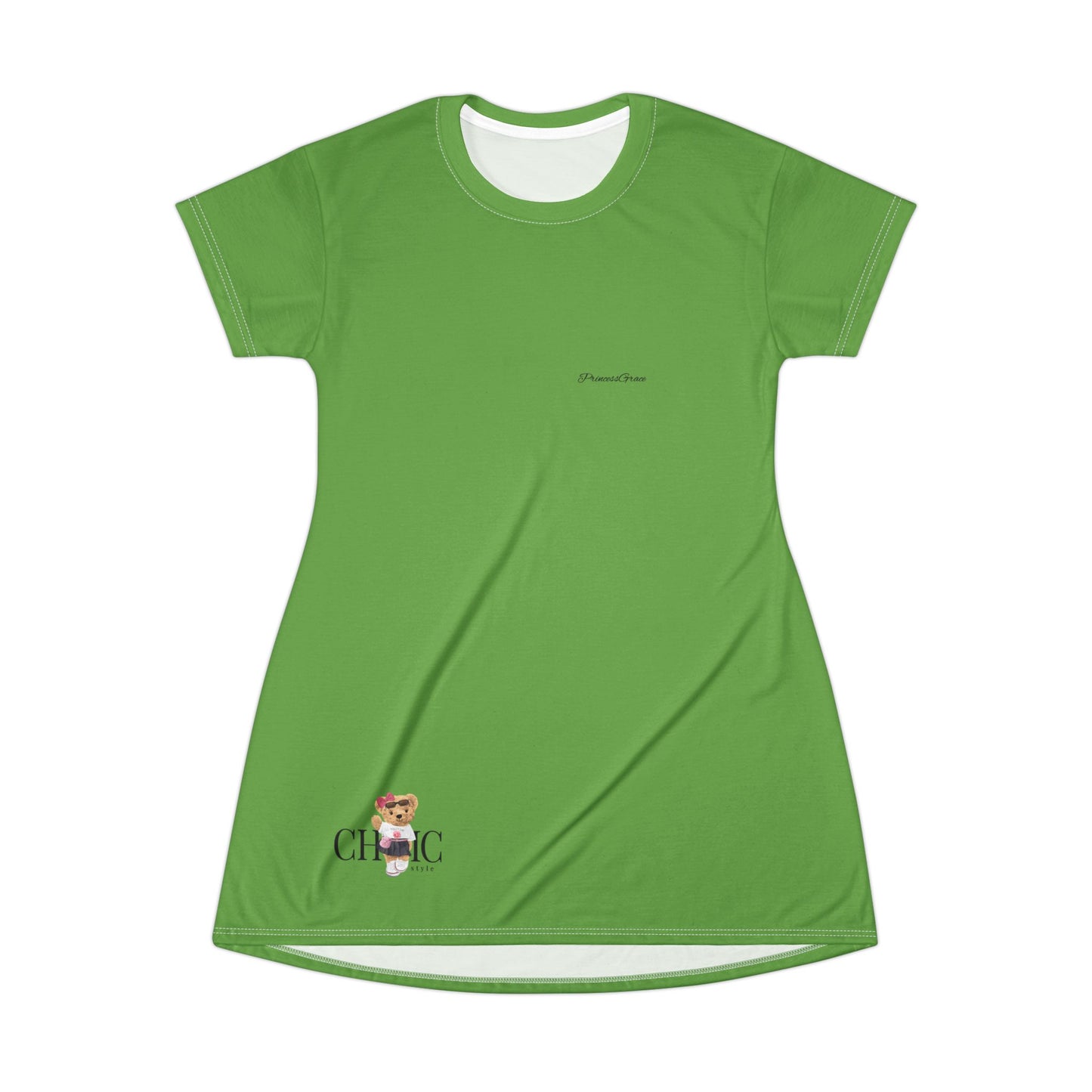 Princess Grace Chic Cute Green T-Shirt Dress for Casual Outings & Summer Fun