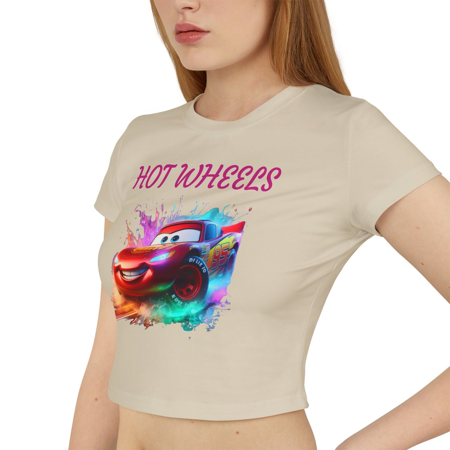 Princess Grace Hot Wheels Women's Baby Tee Colorful Cartoon Graphic T-Shirt