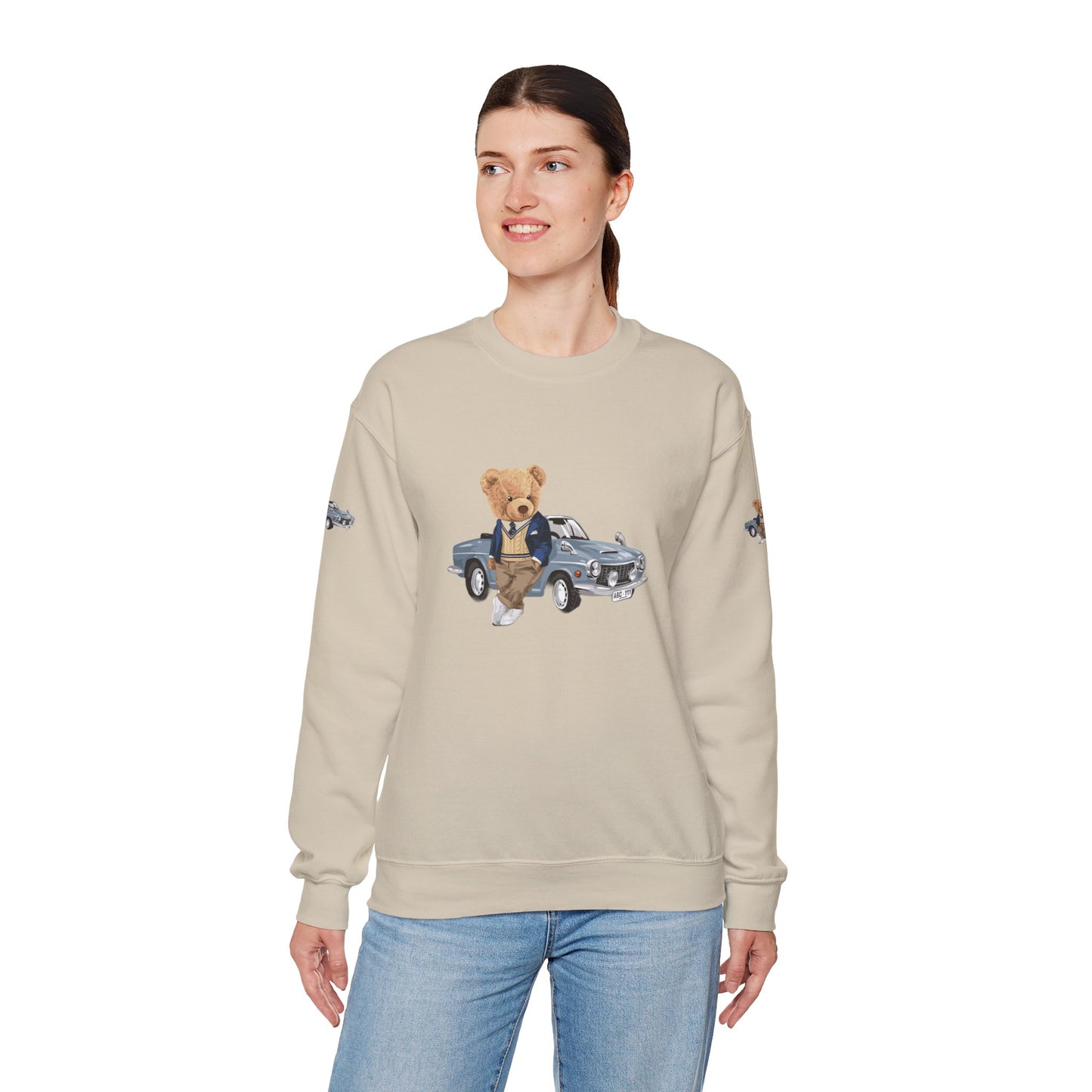 Princess Grace Stylish Crewneck Sweatshirt with Bear and Car Design