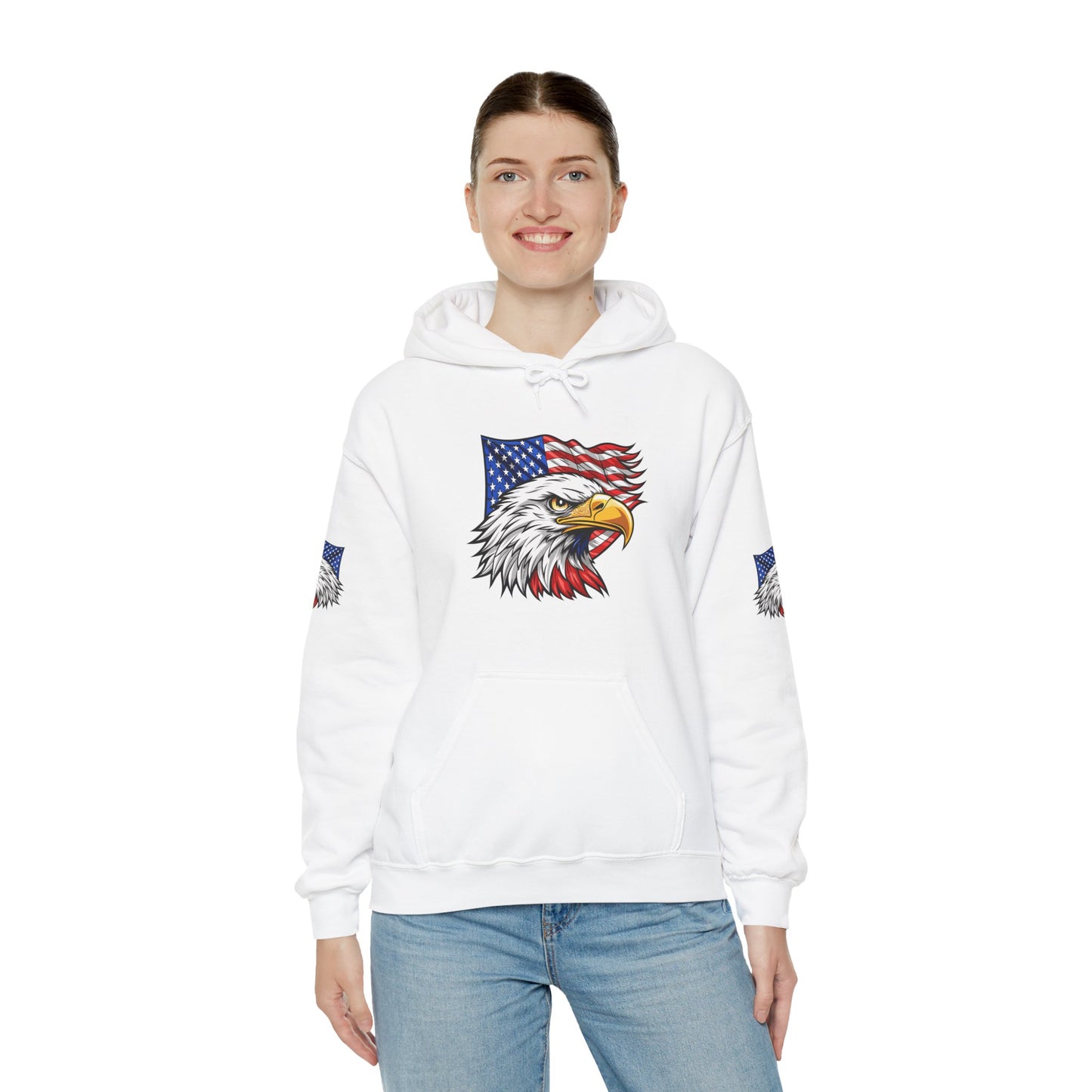 Princess Grace Patriotic Eagle Hoodie Unisex Heavy Blend Sweatshirt with American Flag Design