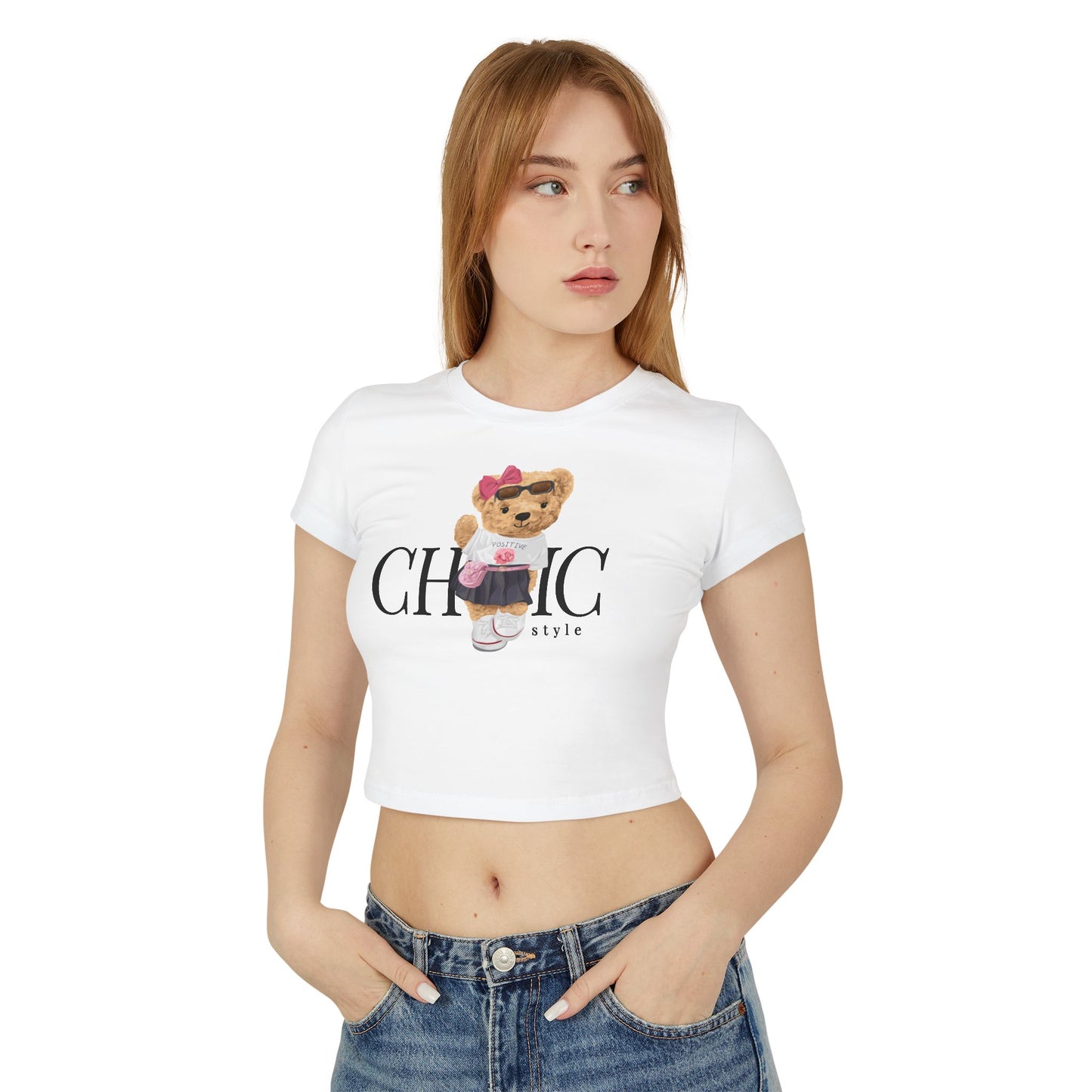 Princess Grace Chic Bear Graphic Women's Baby Tee Cute & Stylish Summer Top
