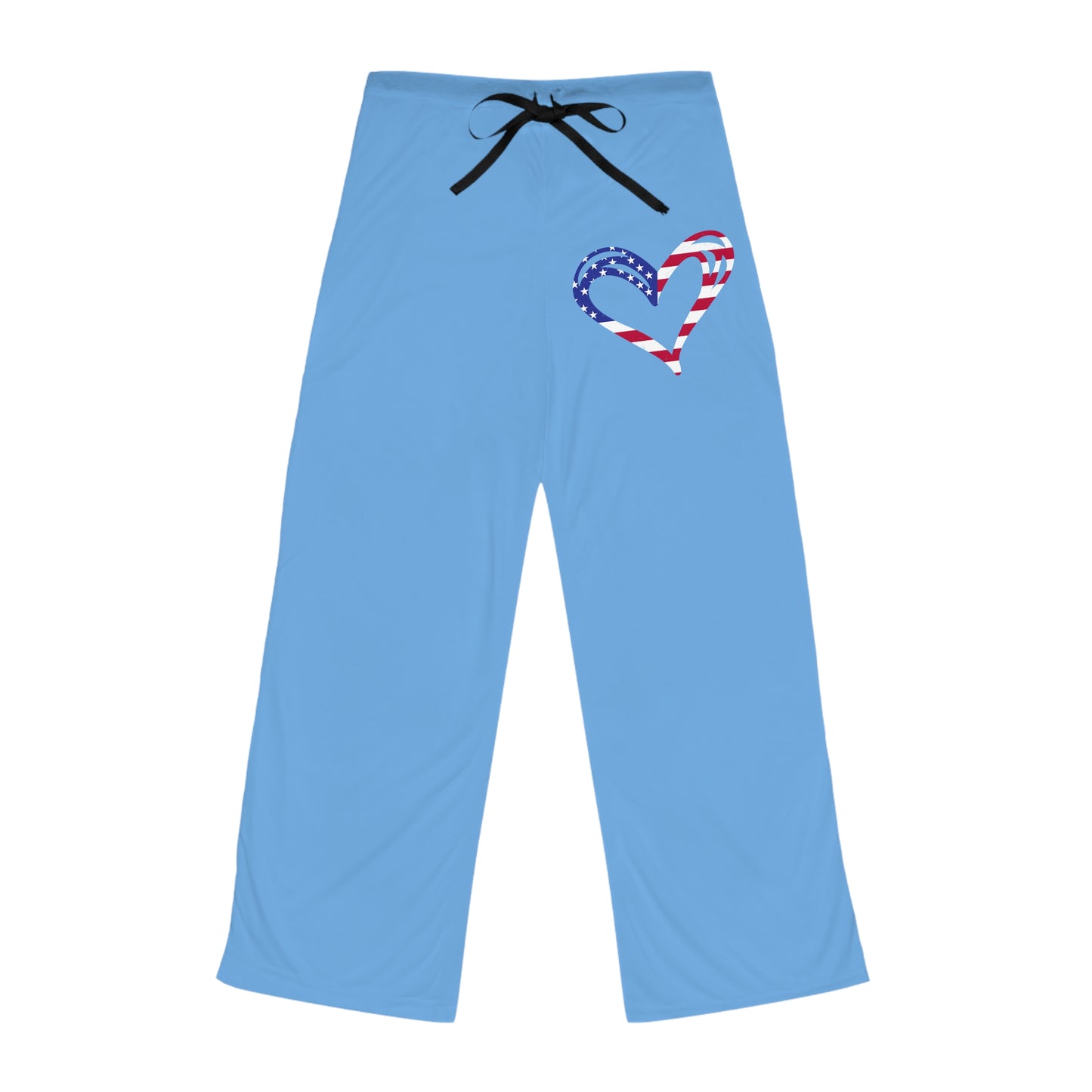 Princess Grace Cozy Blue Pajama Pants with Patriotic Heart Design