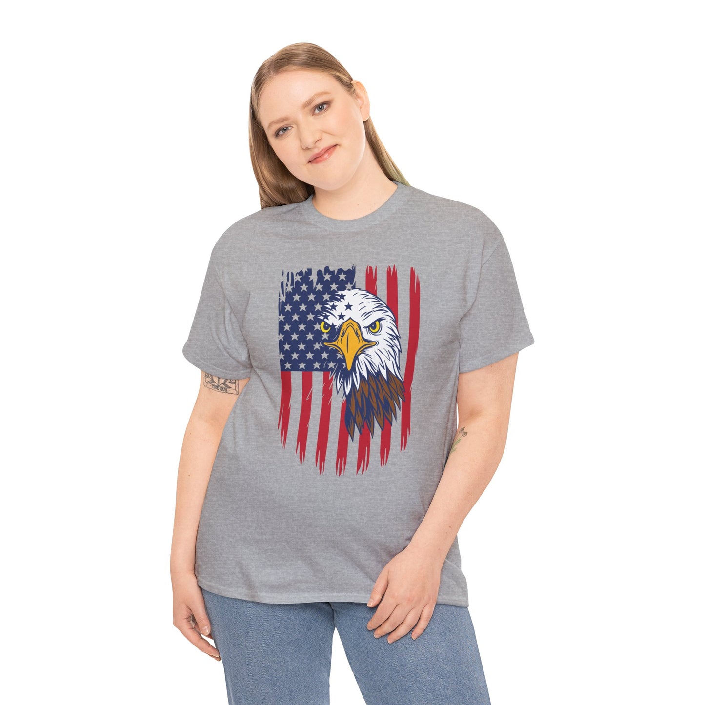 Princess Grace Eagle & American Flag Unisex Heavy Cotton Tee Patriotic Apparel for All Occasions