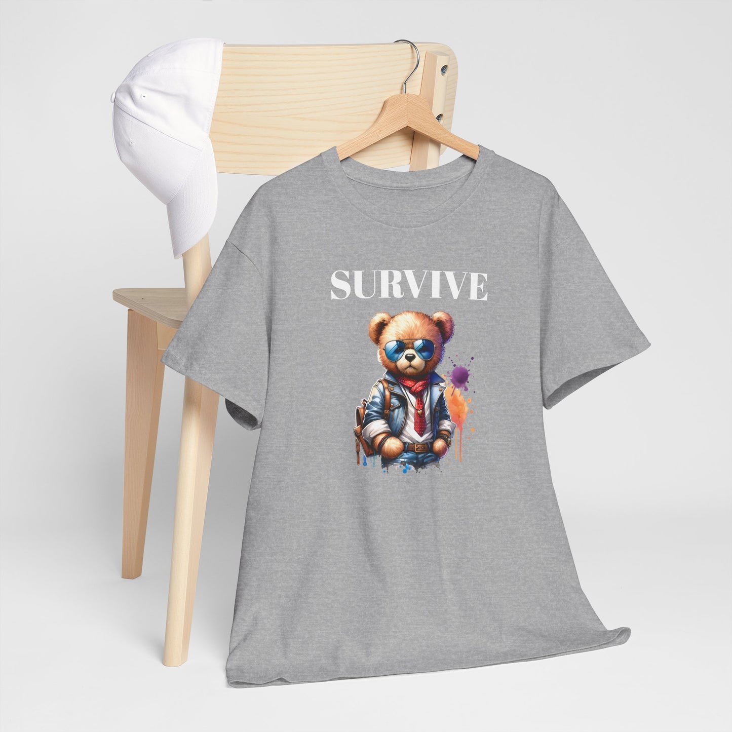 Princess Grace Survive Graphic Unisex Heavy Cotton Tee Streetwear Style with Bear Design