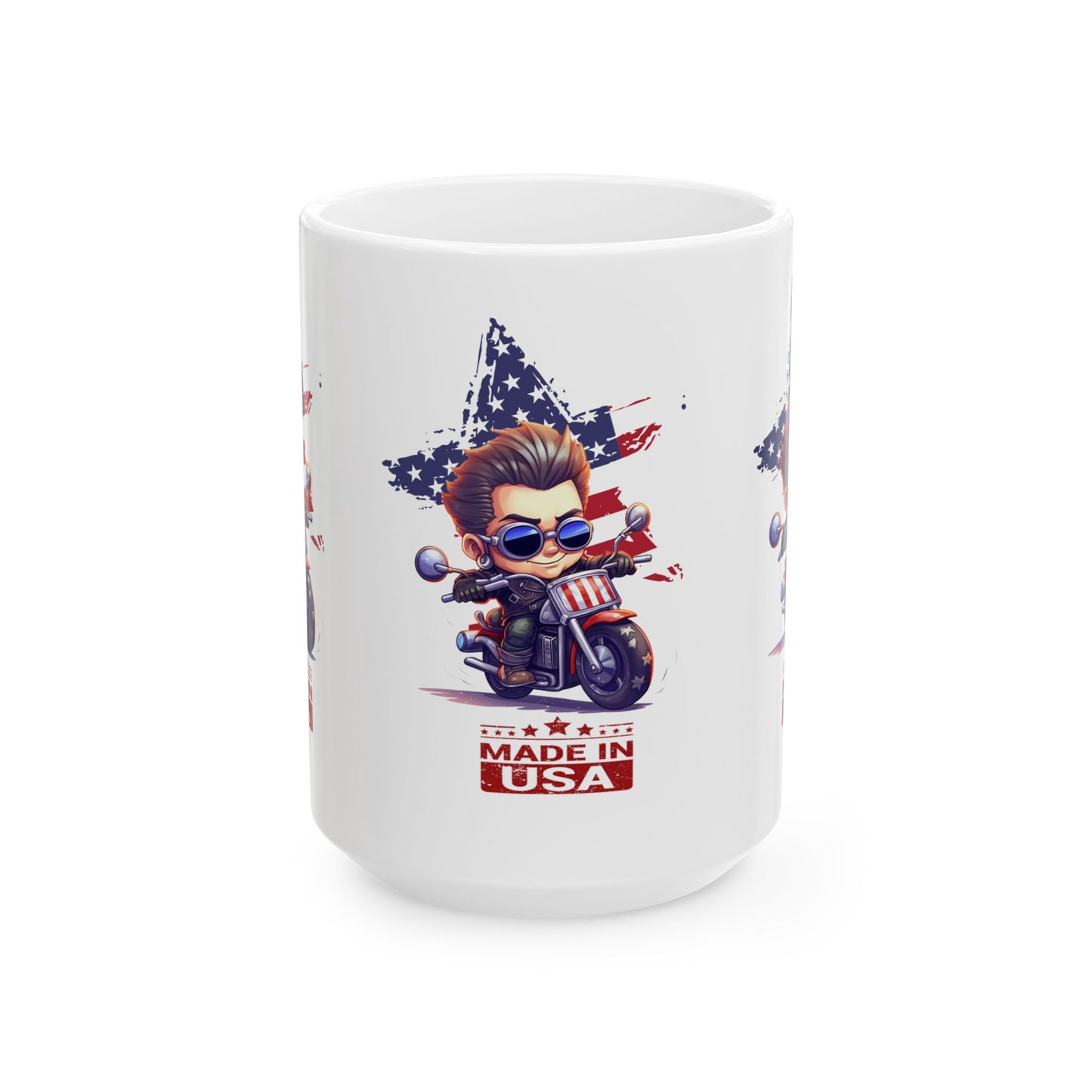 Princess Grace Patriotic Biker Ceramic Mug Made in USA Design (11oz & 15oz)