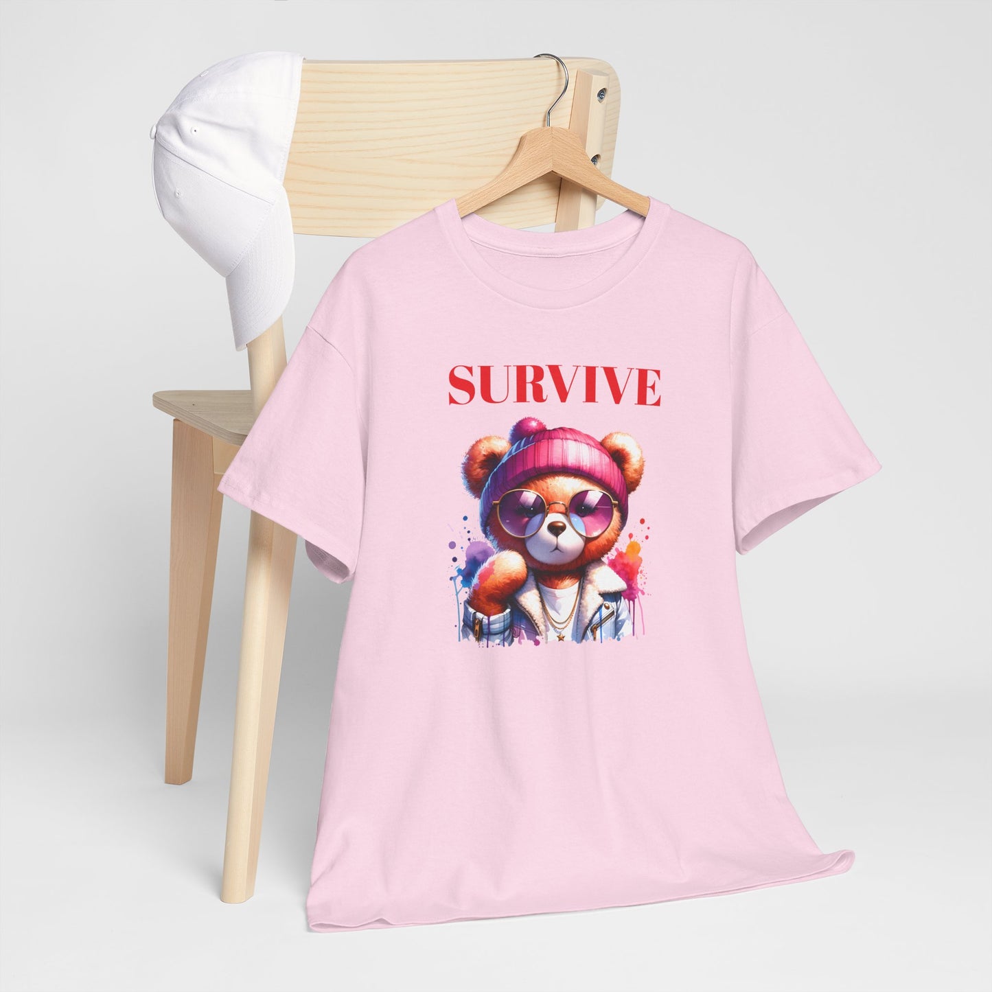 Princess Grace Survive Unisex Heavy Cotton Tee Colorful Bear Design T-Shirt