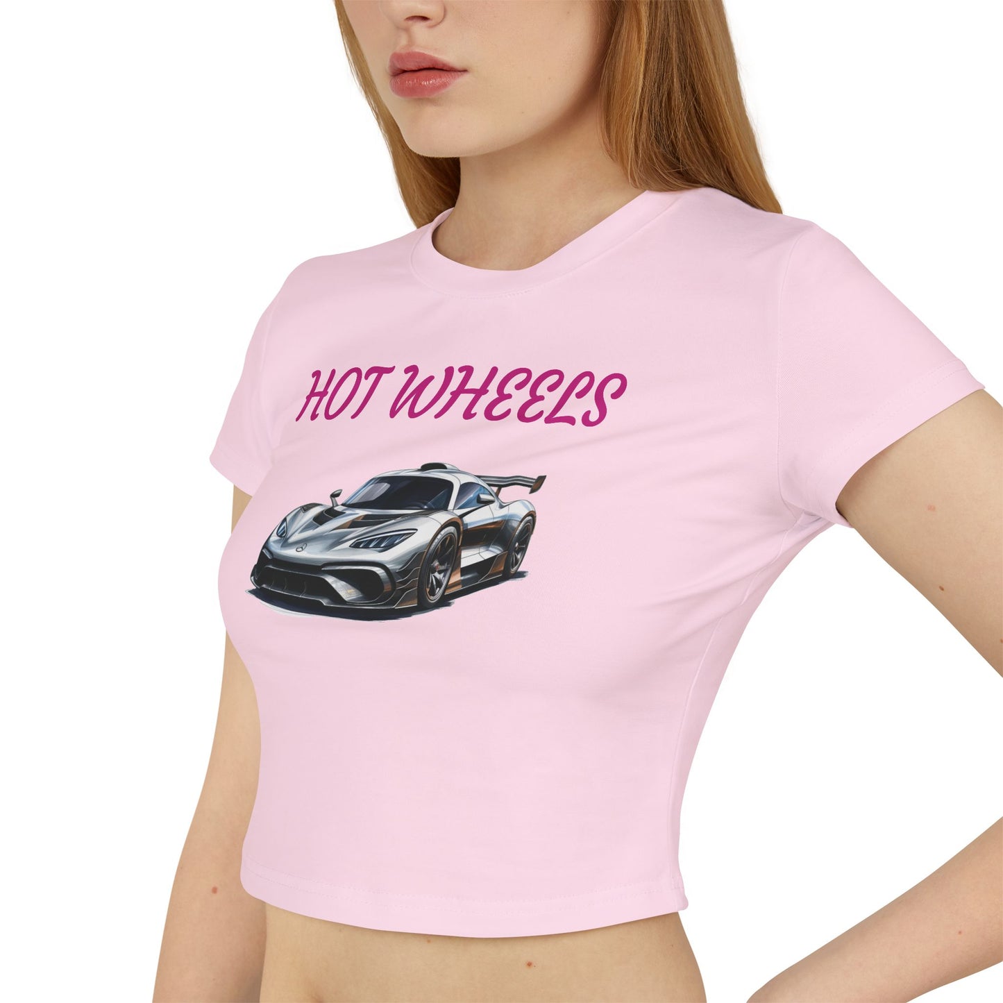 Princess Grace Hot Wheels Women's Baby Tee Trendy Car Graphic Tee for Automotive Enthusiasts