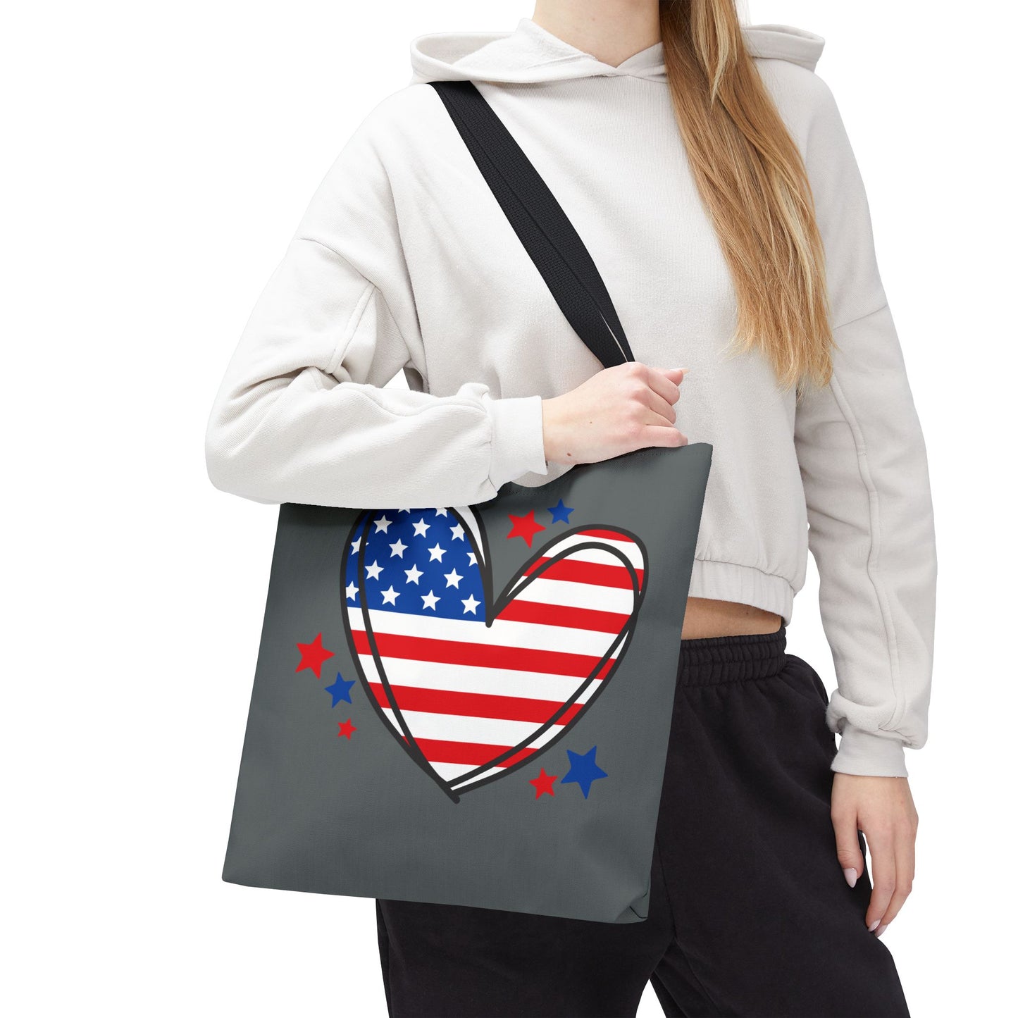 Princess Grace Patriotic Heart Tote Bag USA Flag Love