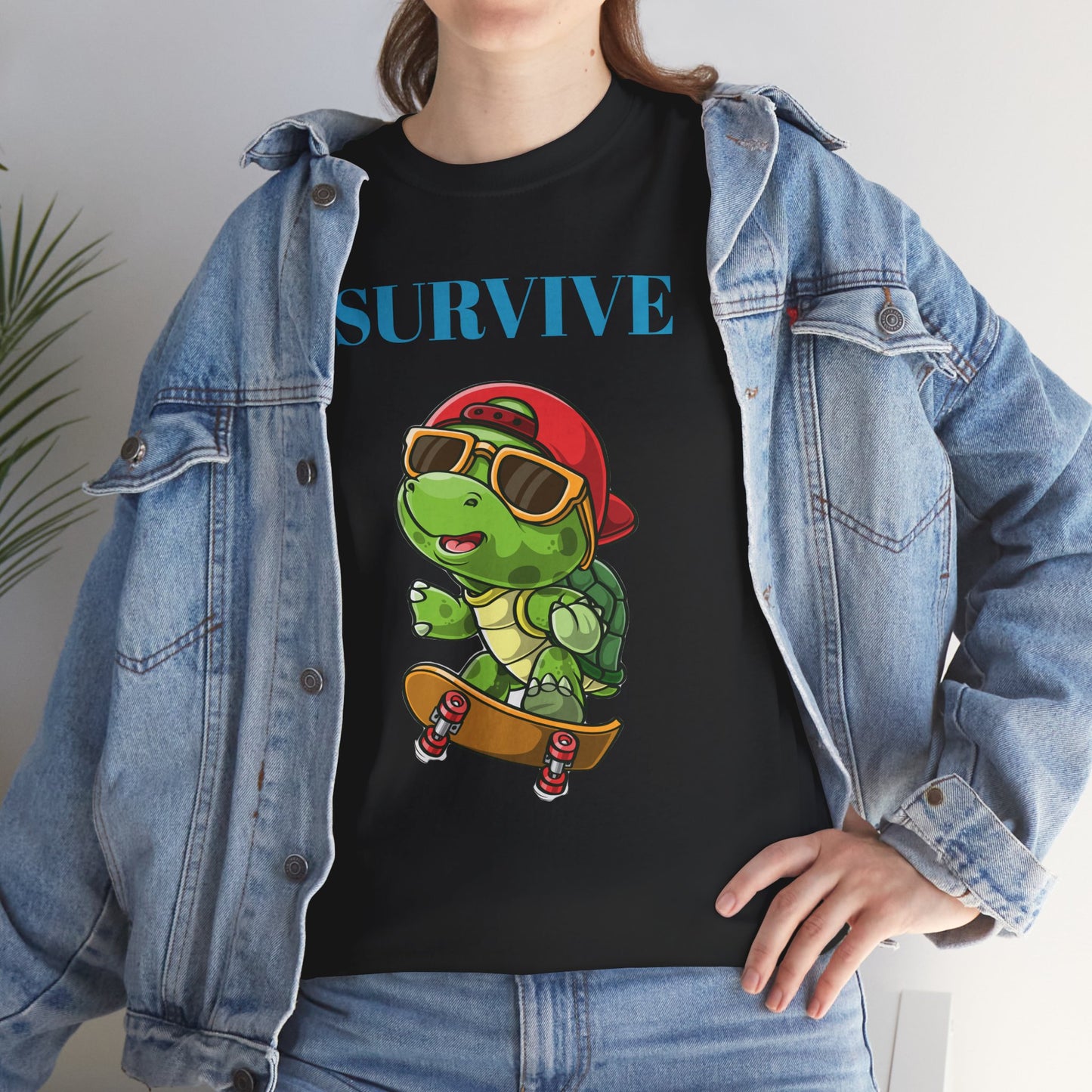 Princess Grace Cool Skateboarding Turtle Tee "Survive" Unisex Cotton T-Shirt for Fun Lovers