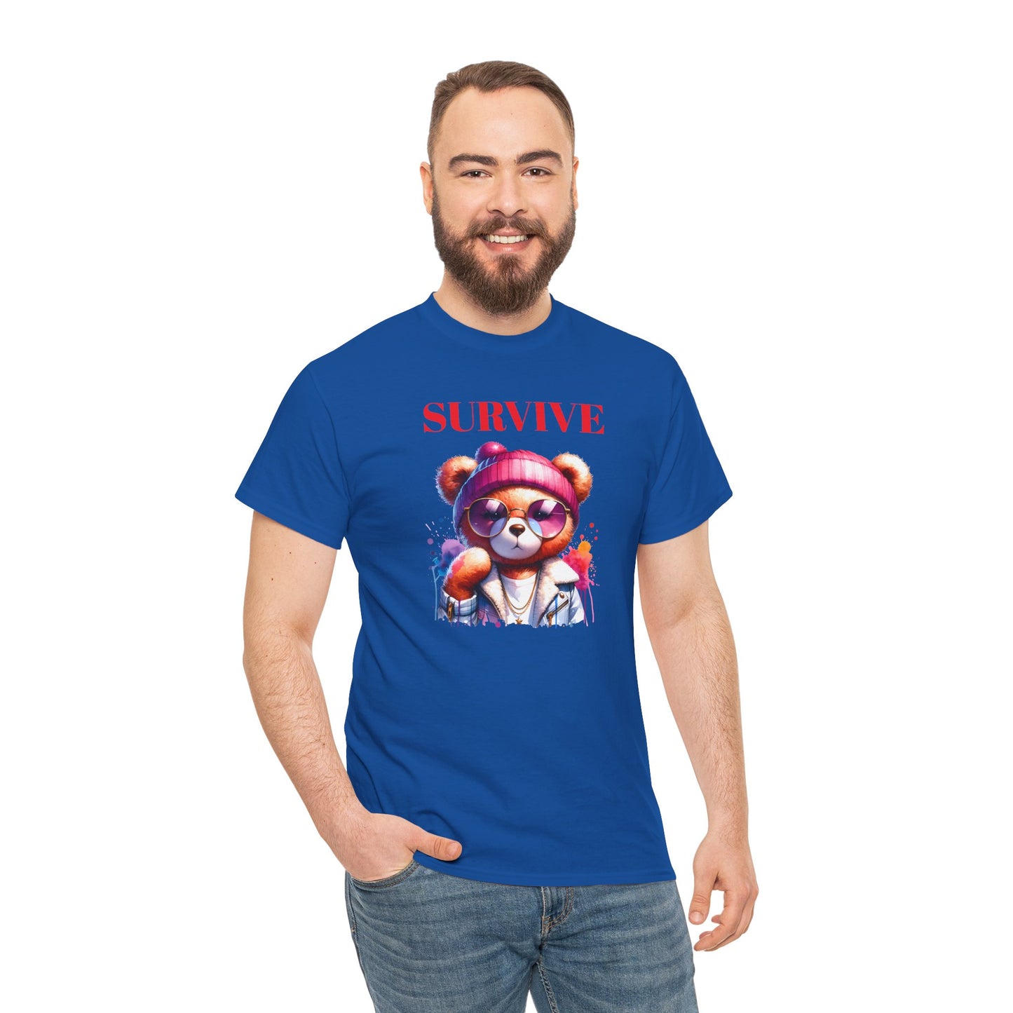Princess Grace Survive Unisex Heavy Cotton Tee Colorful Bear Design T-Shirt