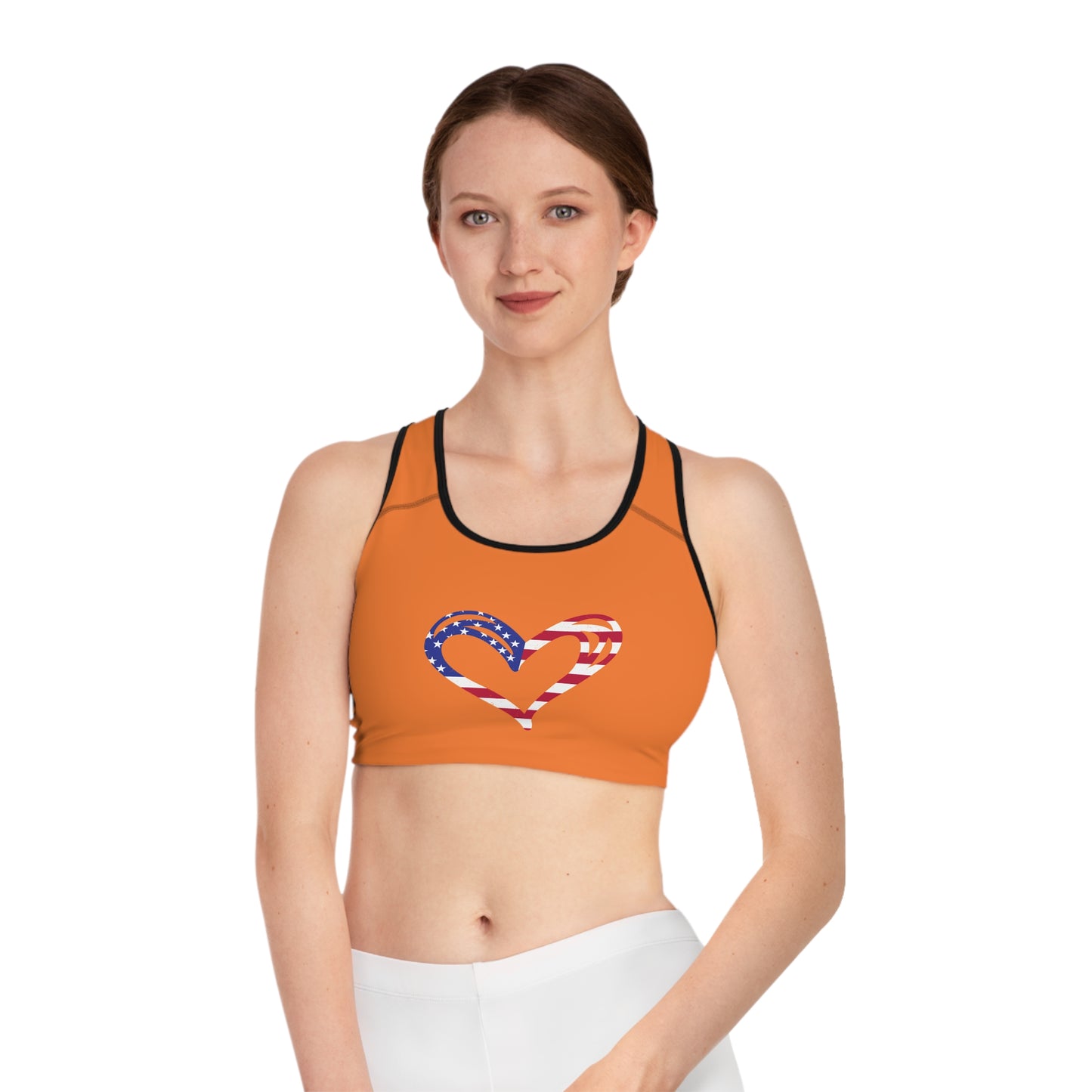 Princess Grace Patriotic Heart Sports Bra Comfortable Activewear for Fitness & Holidays