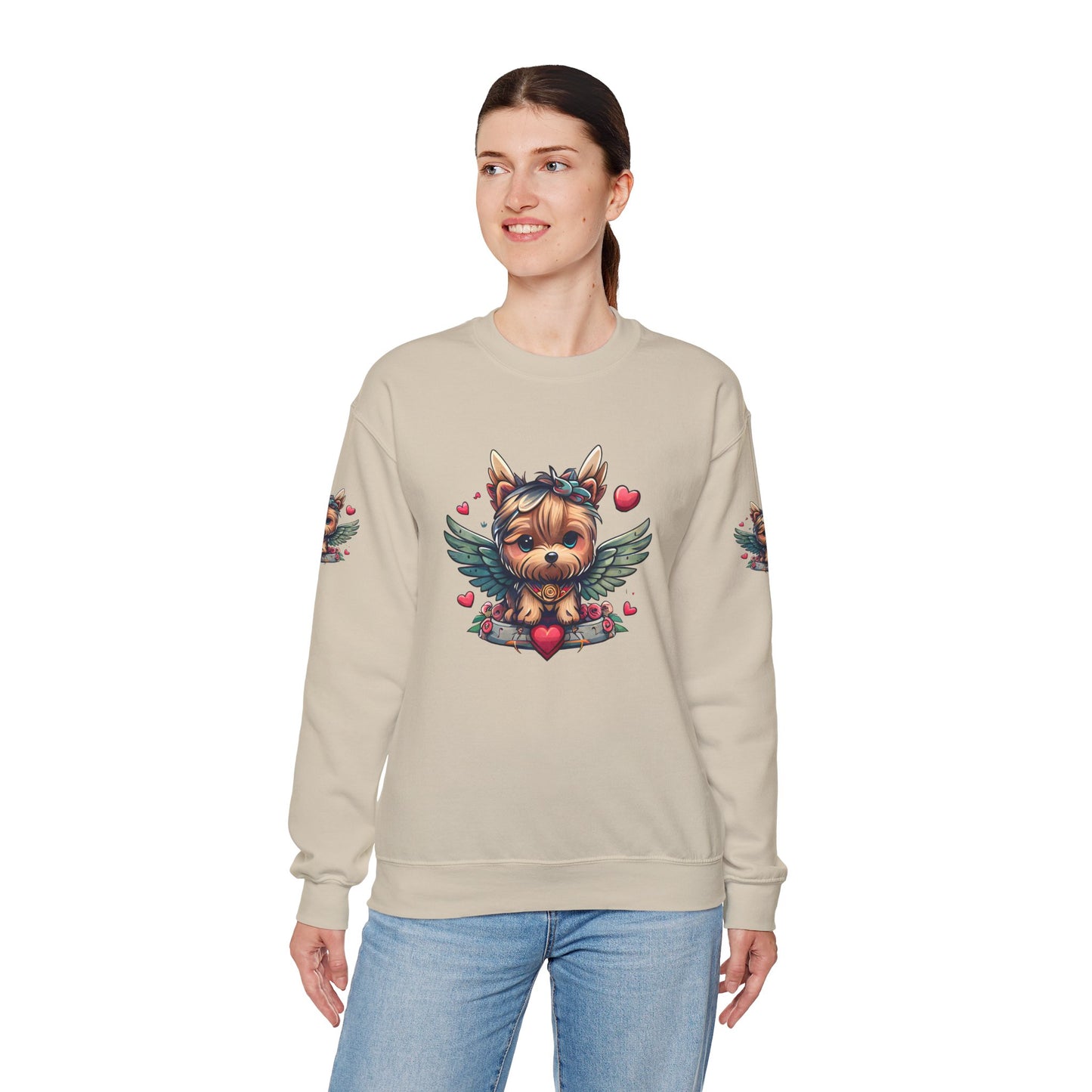 Princess Grace Cute Yorkie Wings Crewneck Sweatshirt Perfect Gift for Dog Lovers
