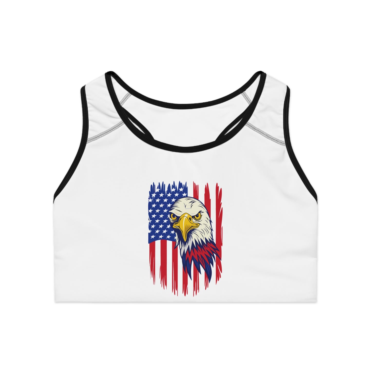 Princess Grace Patriotic Eagle Sports Bra USA Flag Design, Perfect for Workouts and Celebrations