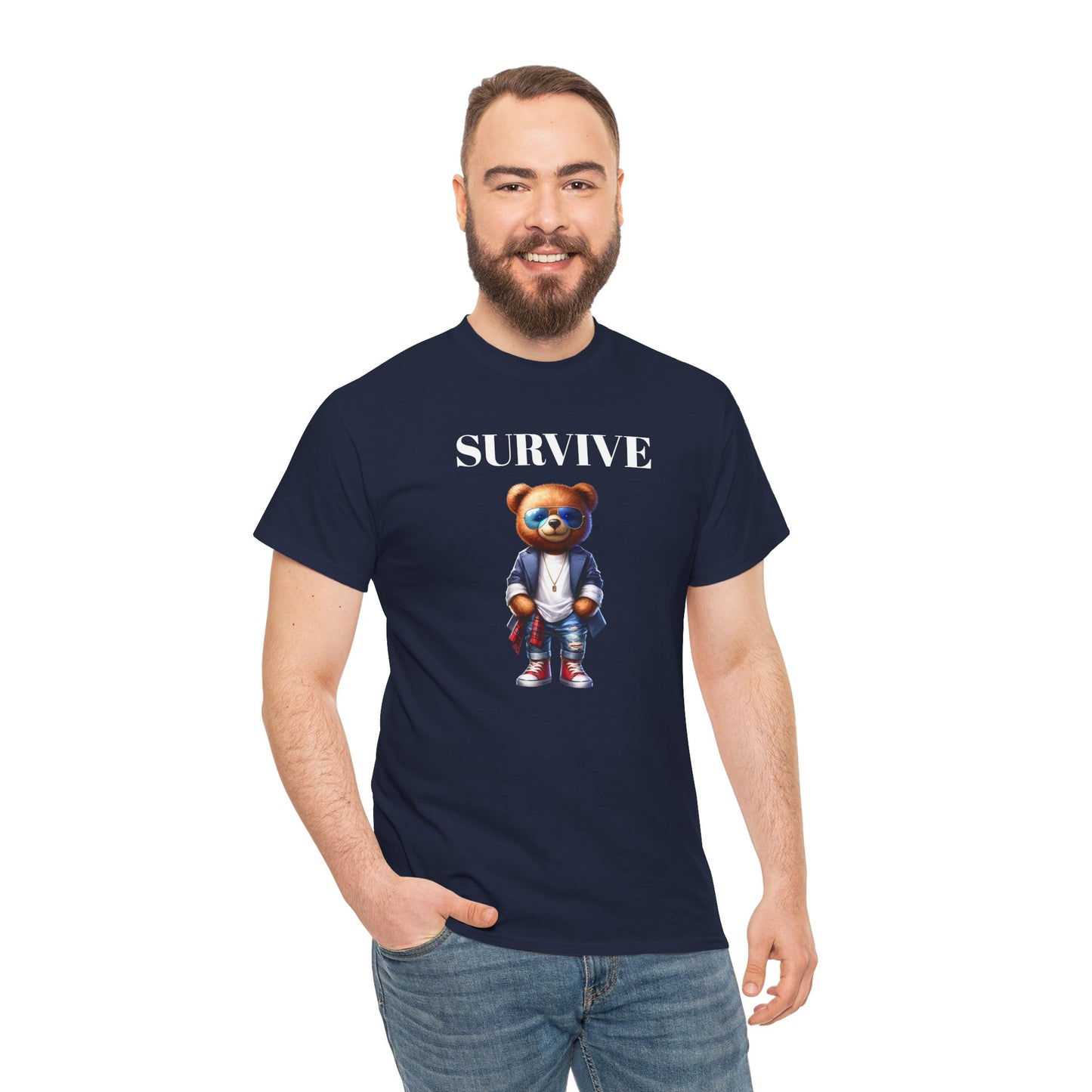 Princess Grace Survive Bear Unisex Heavy Cotton Tee Playful Graphic Tee for Trendy Style