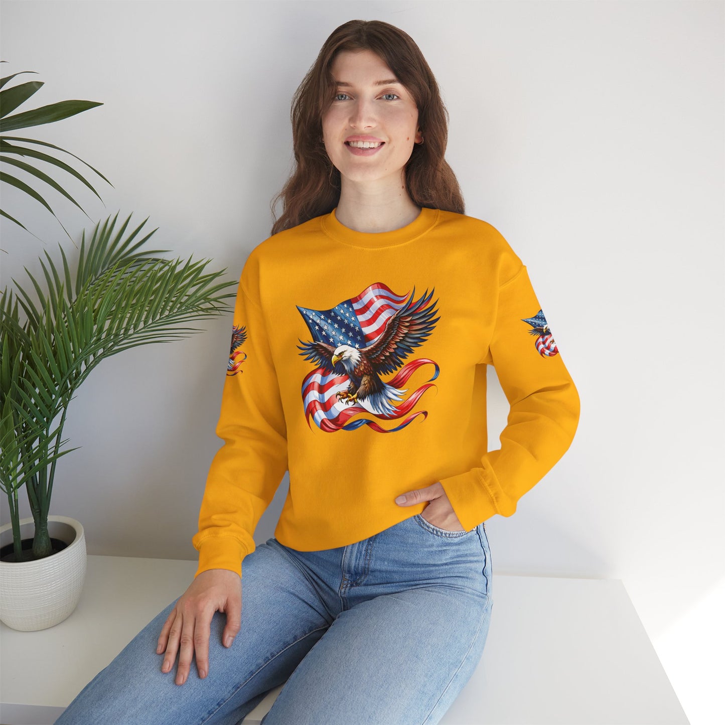 Princess Grace Patriotic Eagle Crewneck Sweatshirt Unisex Heavy Blend Perfect for Independence Day and Memorial Day