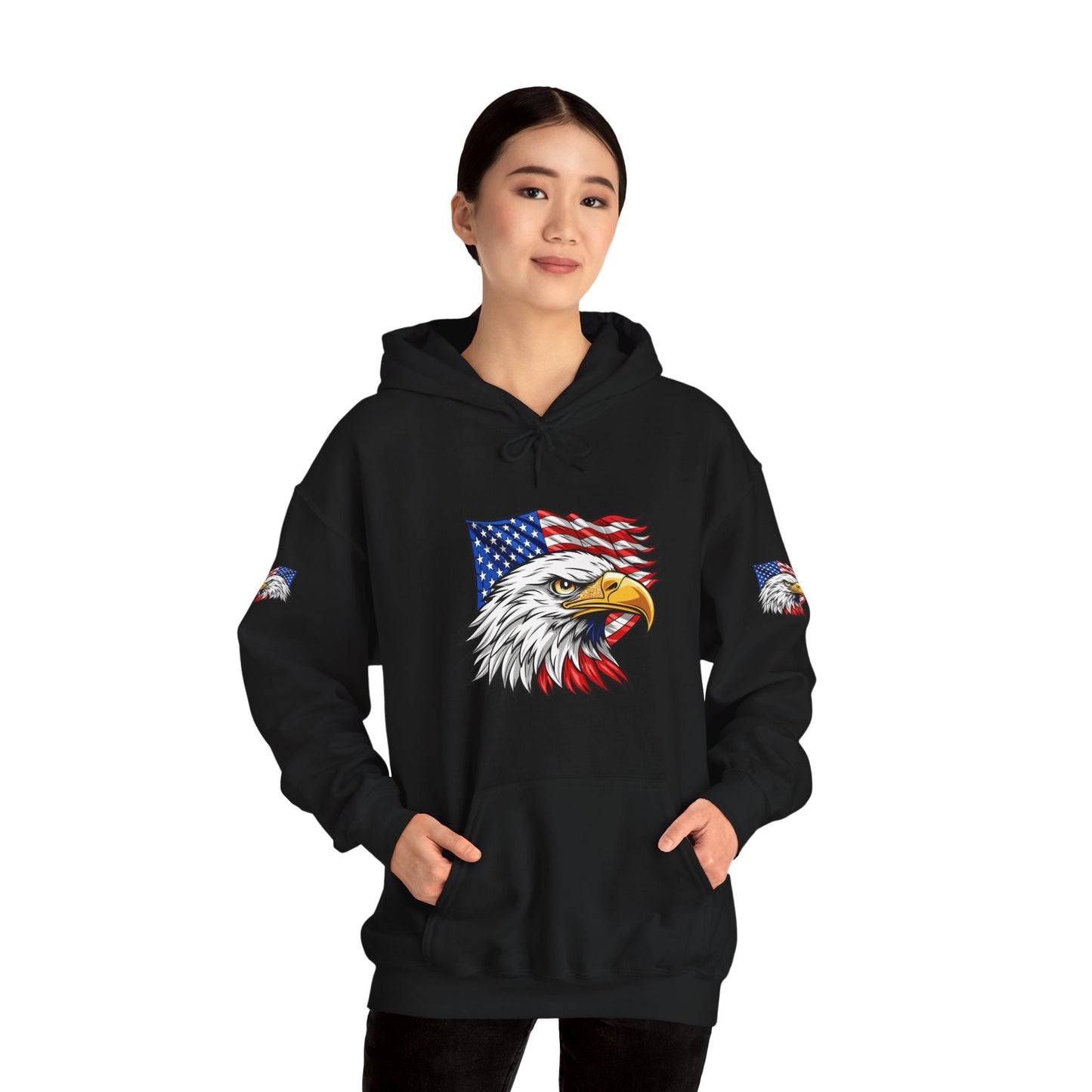 Princess Grace Patriotic Eagle Hoodie Unisex Heavy Blend Sweatshirt with American Flag Design