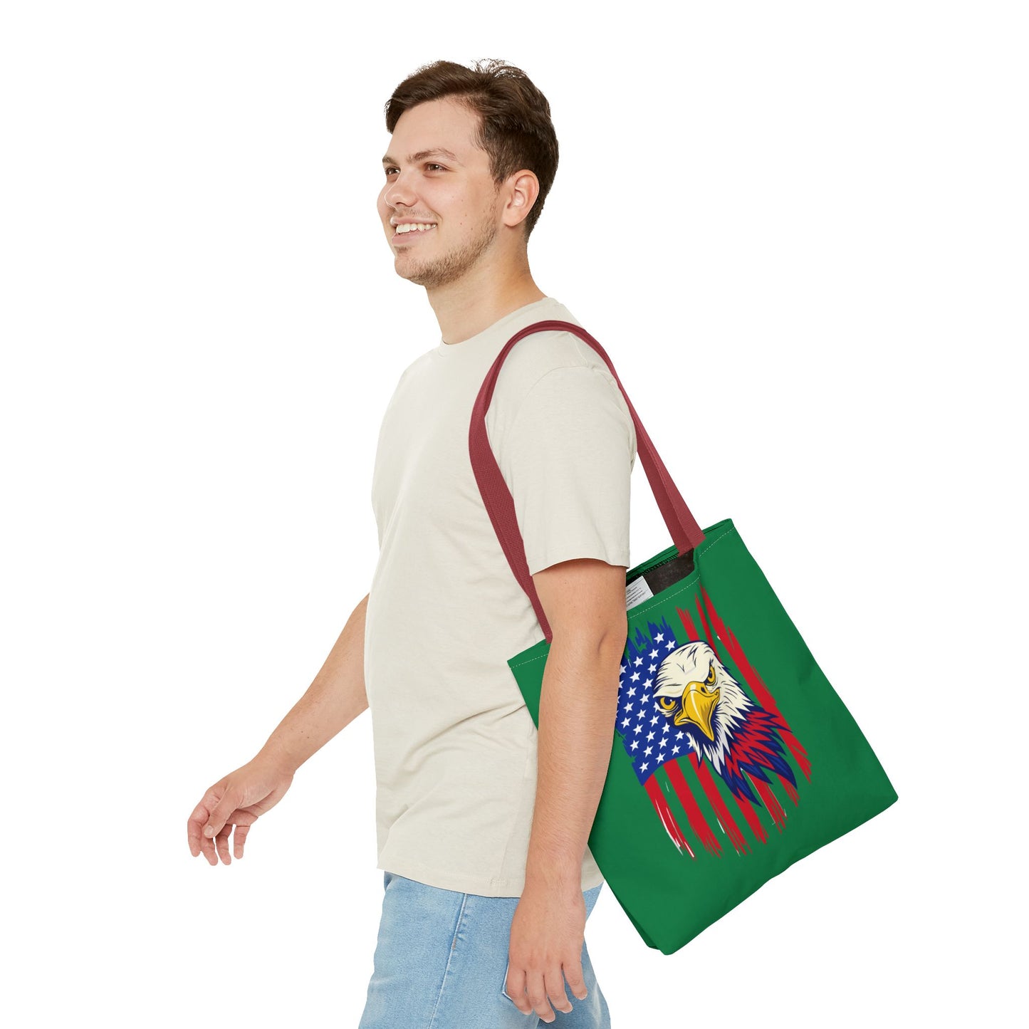 Princess Grace Eagle American Flag Tote Bag Patriotic Green Carryall for Celebrations