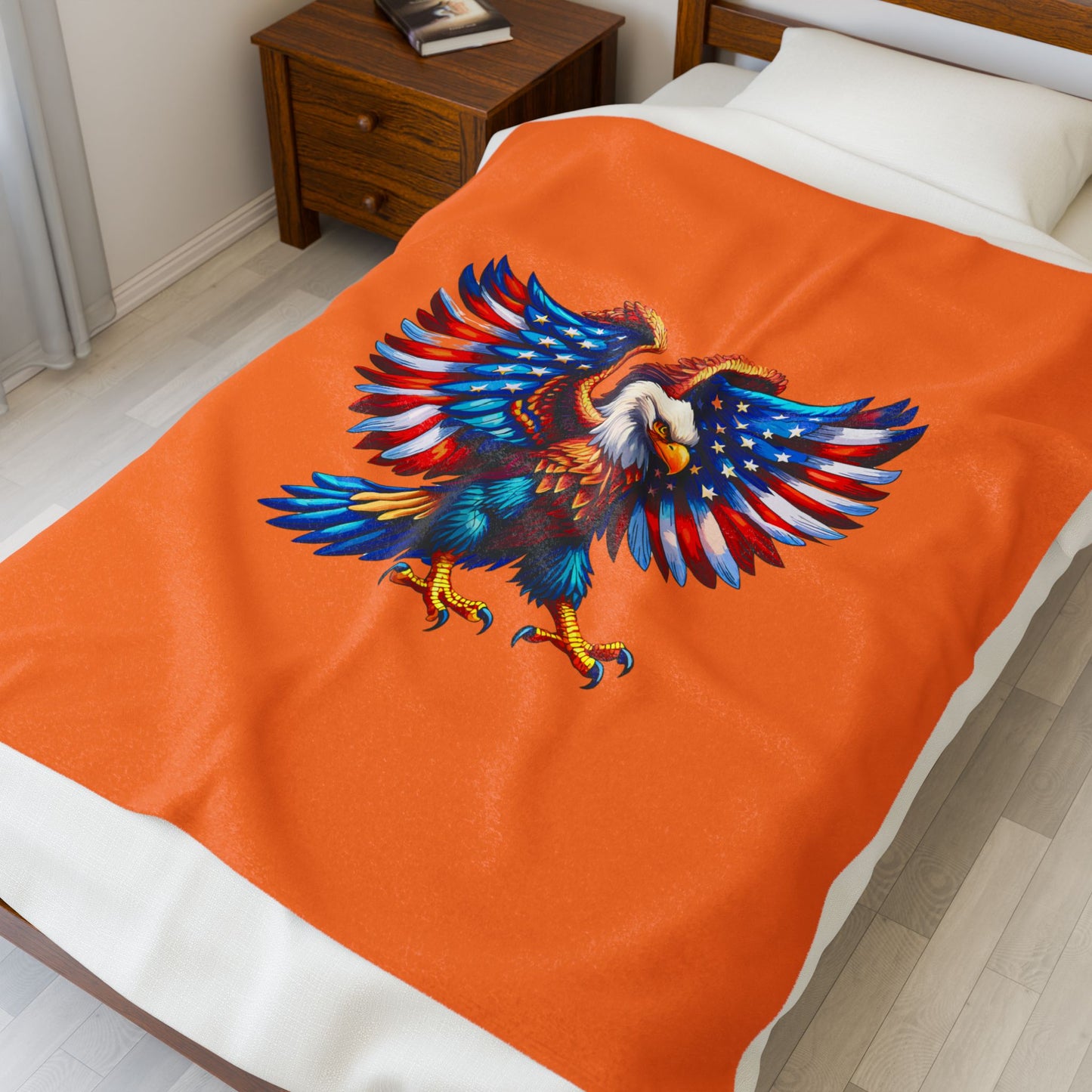 Princess Grace Patriotic Eagle Velveteen Plush Blanket Cozy American Spirit Decor
