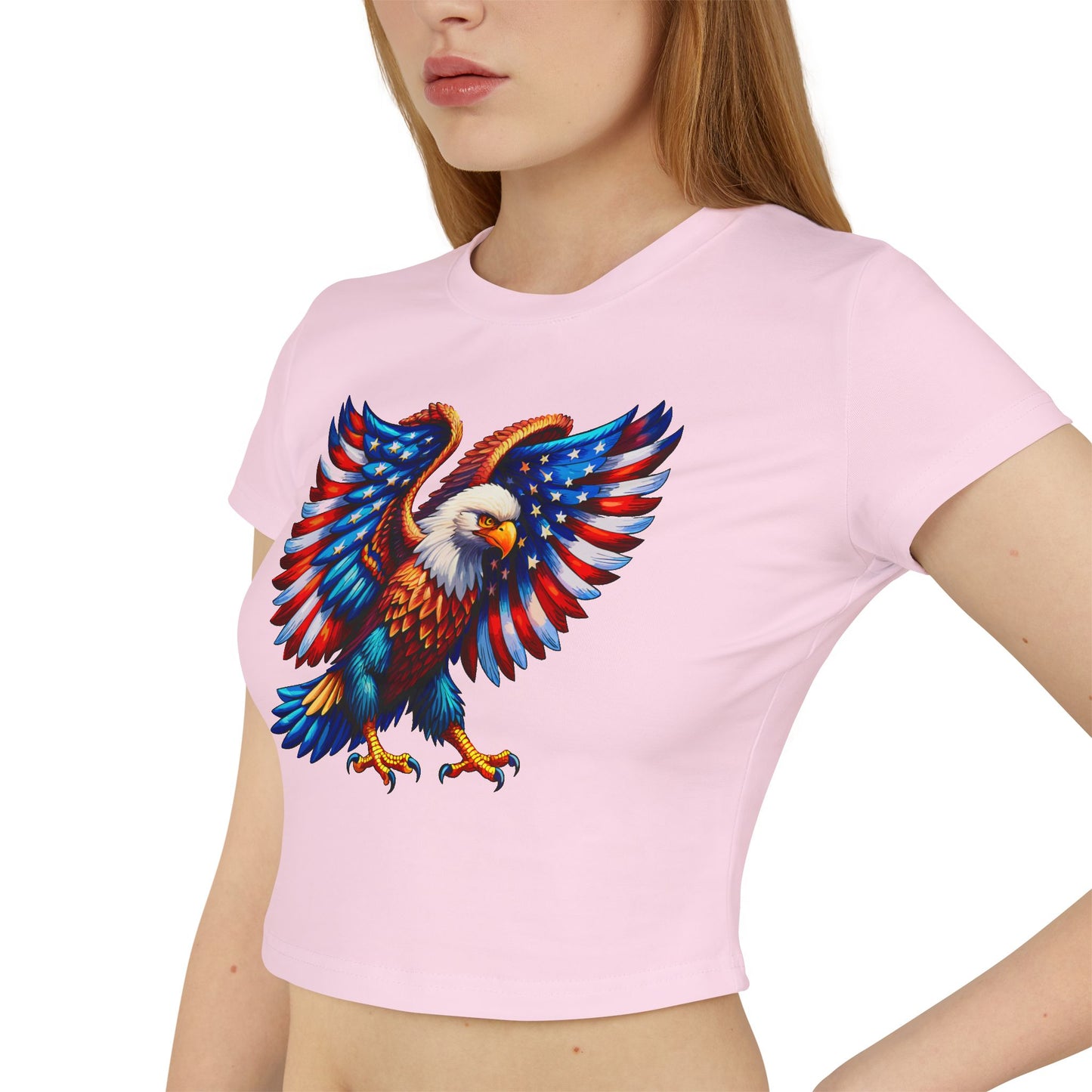 Princess Grace Patriotic Eagle Women's Baby Tee USA Flag Design