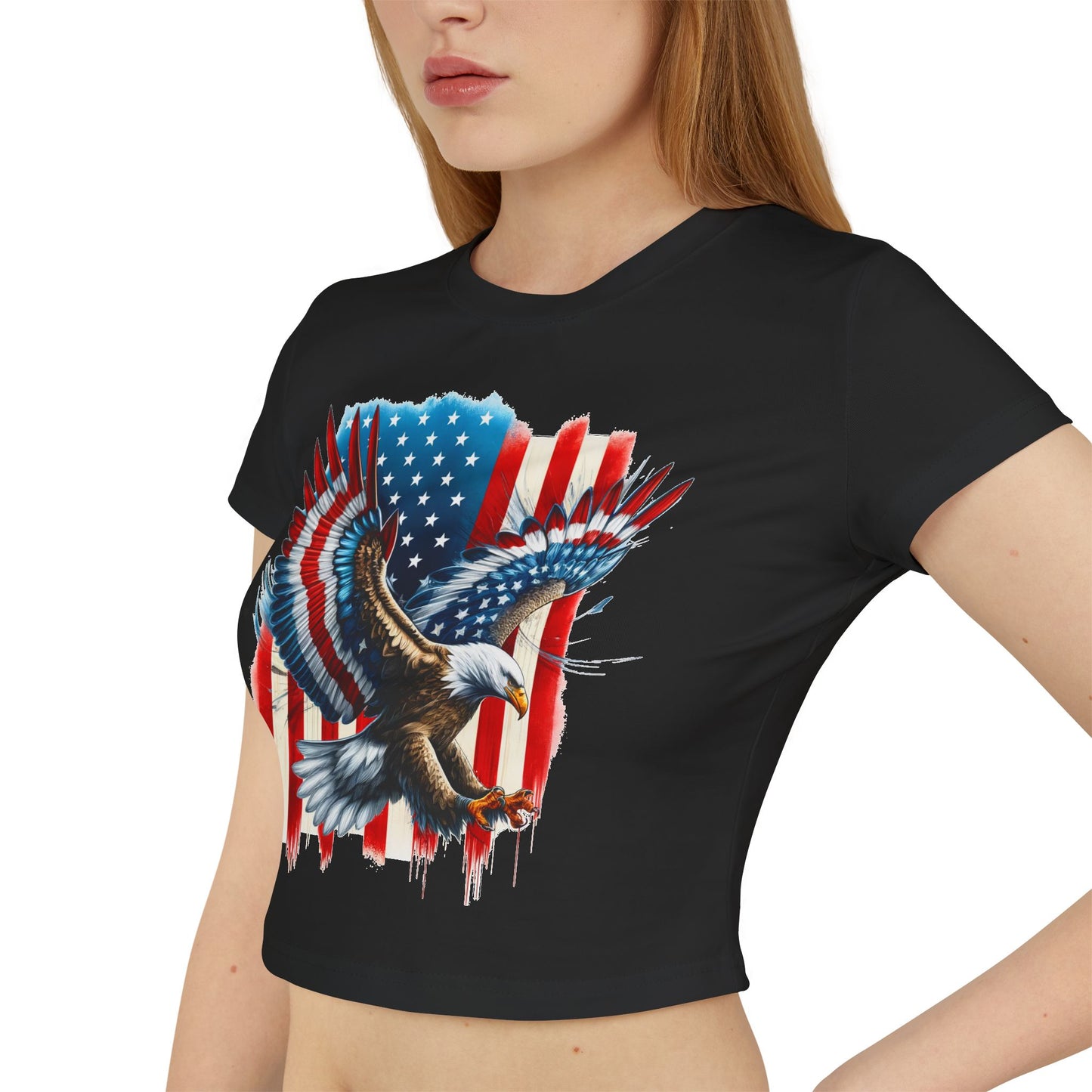Princess Grace Patriotic Eagle Women's Baby Tee USA Graphic T-Shirt for Independence Day
