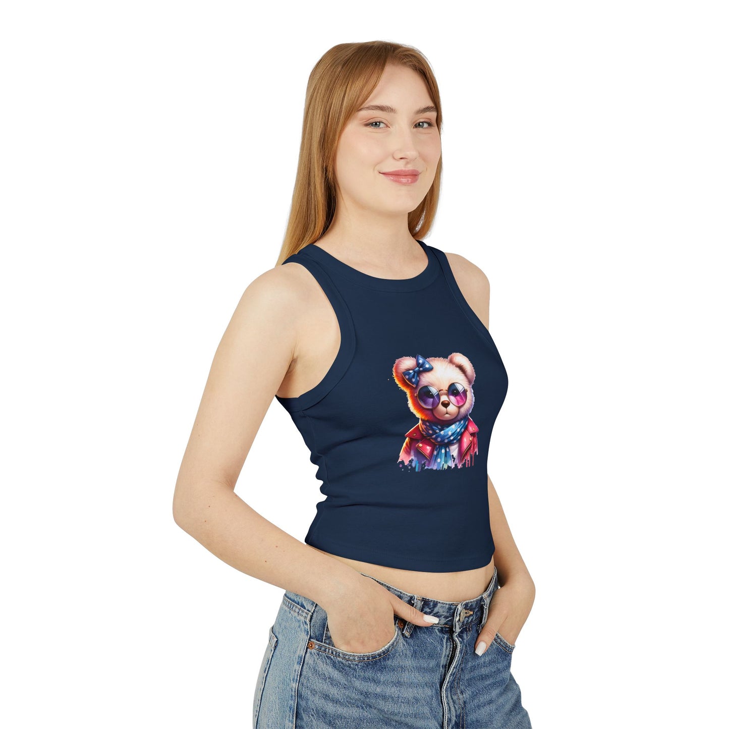 Princess Grace Cute Bear Graphic Racer Tank Top for Women