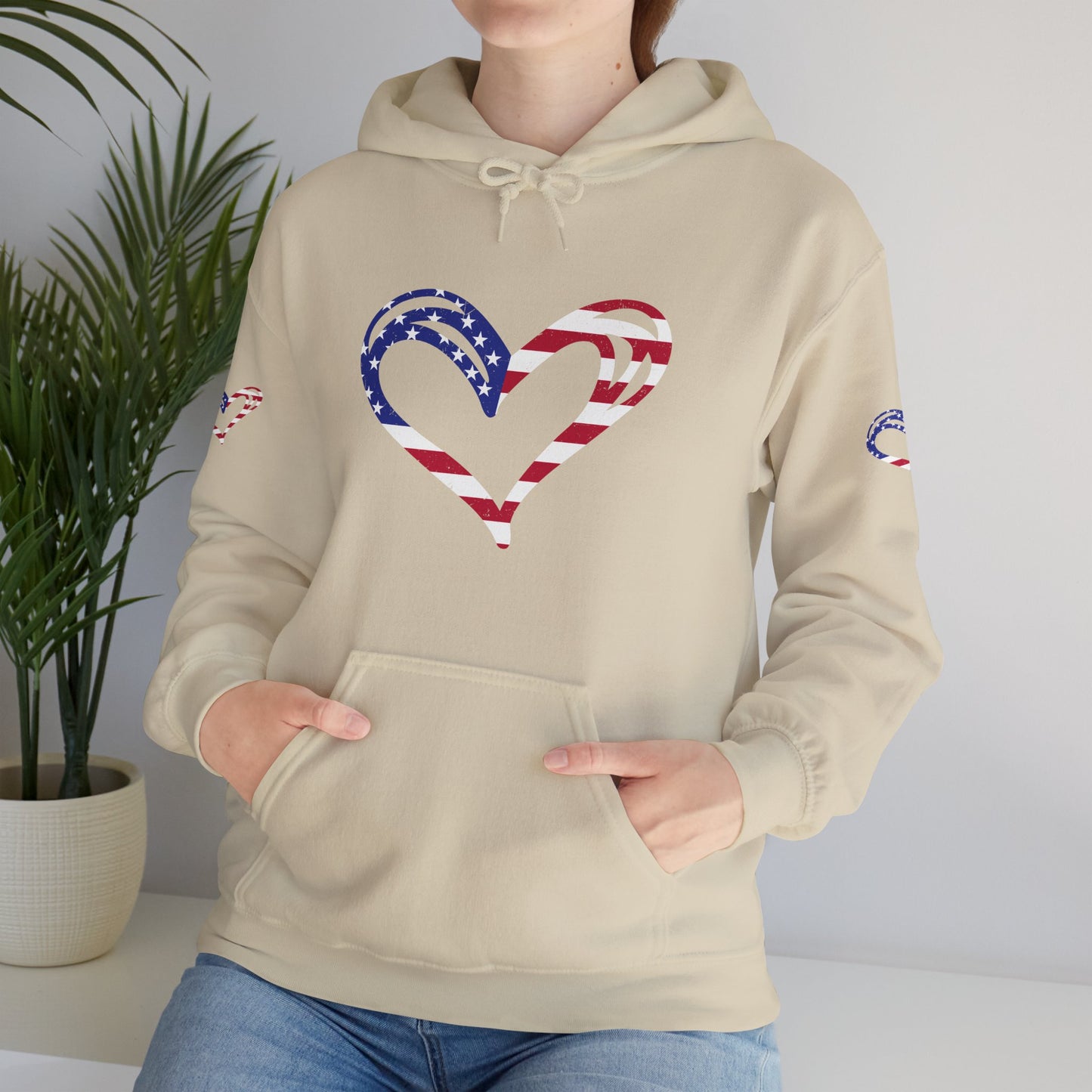 Princess Grace Patriotic Heart Unisex Hoodie Comfortable Heavy Blend Sweatshirt for Independence Day and Everyday Wear