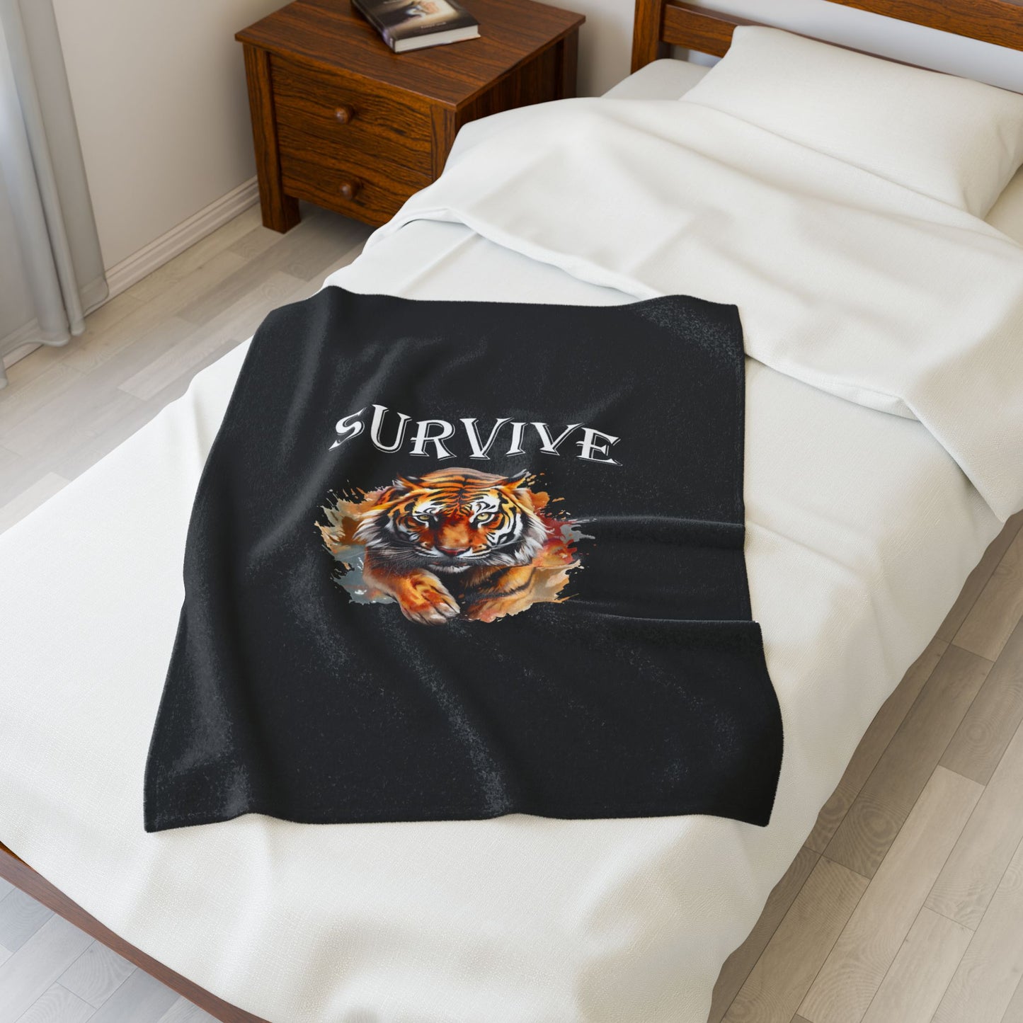Princess Grace Survive Tiger Velveteen Plush Blanket Cozy Throw for Animal Lovers