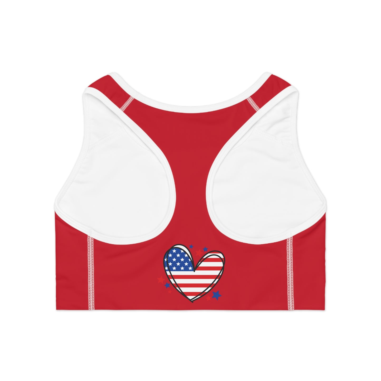 Princess Grace Patriotic Love Sports Bra Red Star-Heart Pattern for Active Lifestyle