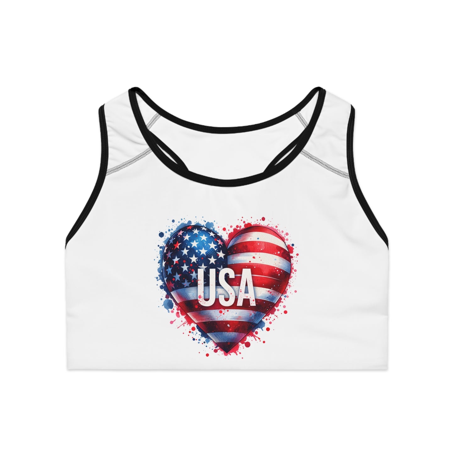Princess Grace Patriotic Sports Bra with USA Heart Design