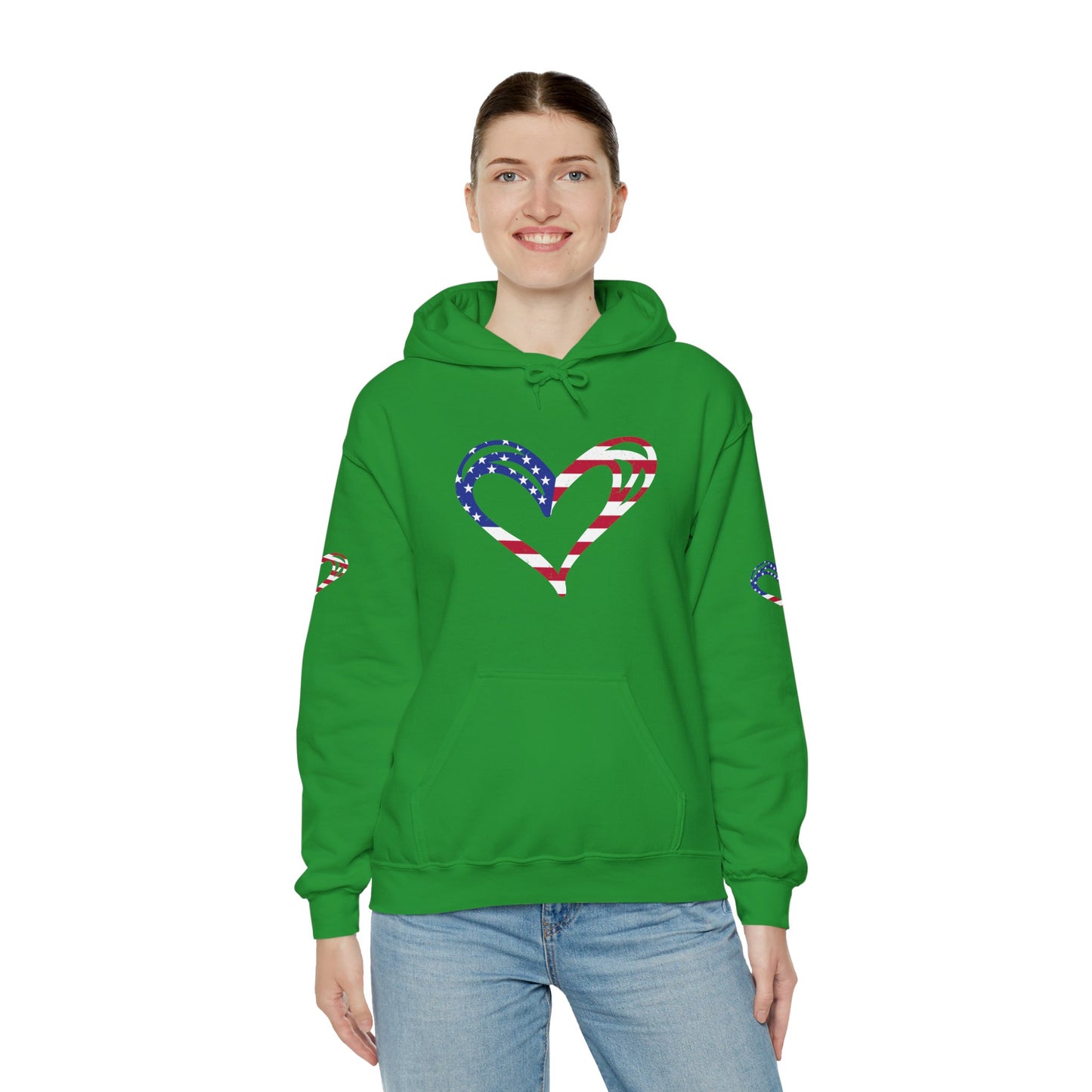Princess Grace Patriotic Heart Unisex Hoodie Comfortable Heavy Blend Sweatshirt for Independence Day and Everyday Wear