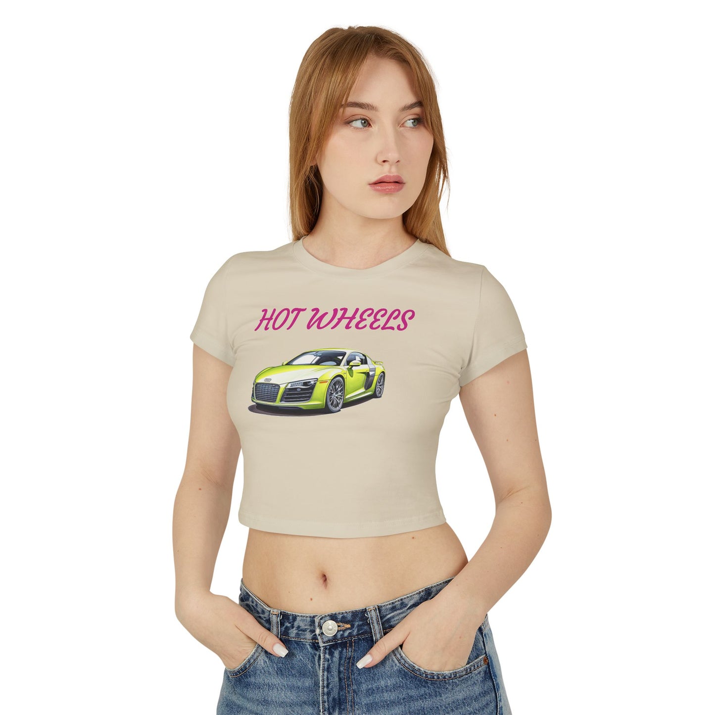 Princess Grace Hot Wheels Women's Baby Tee Trendy Car Graphic Shirt for Auto Enthusiasts