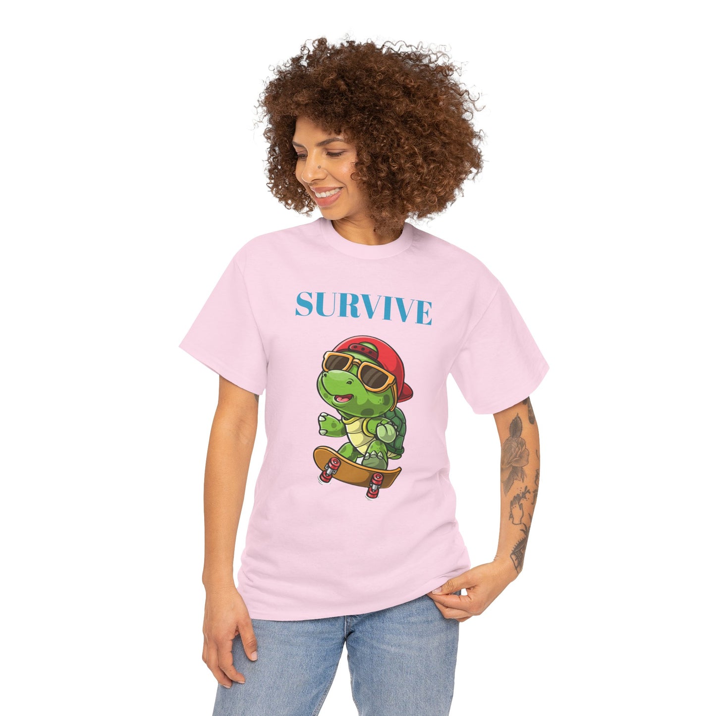 Princess Grace Cool Skateboarding Turtle Tee "Survive" Unisex Cotton T-Shirt for Fun Lovers
