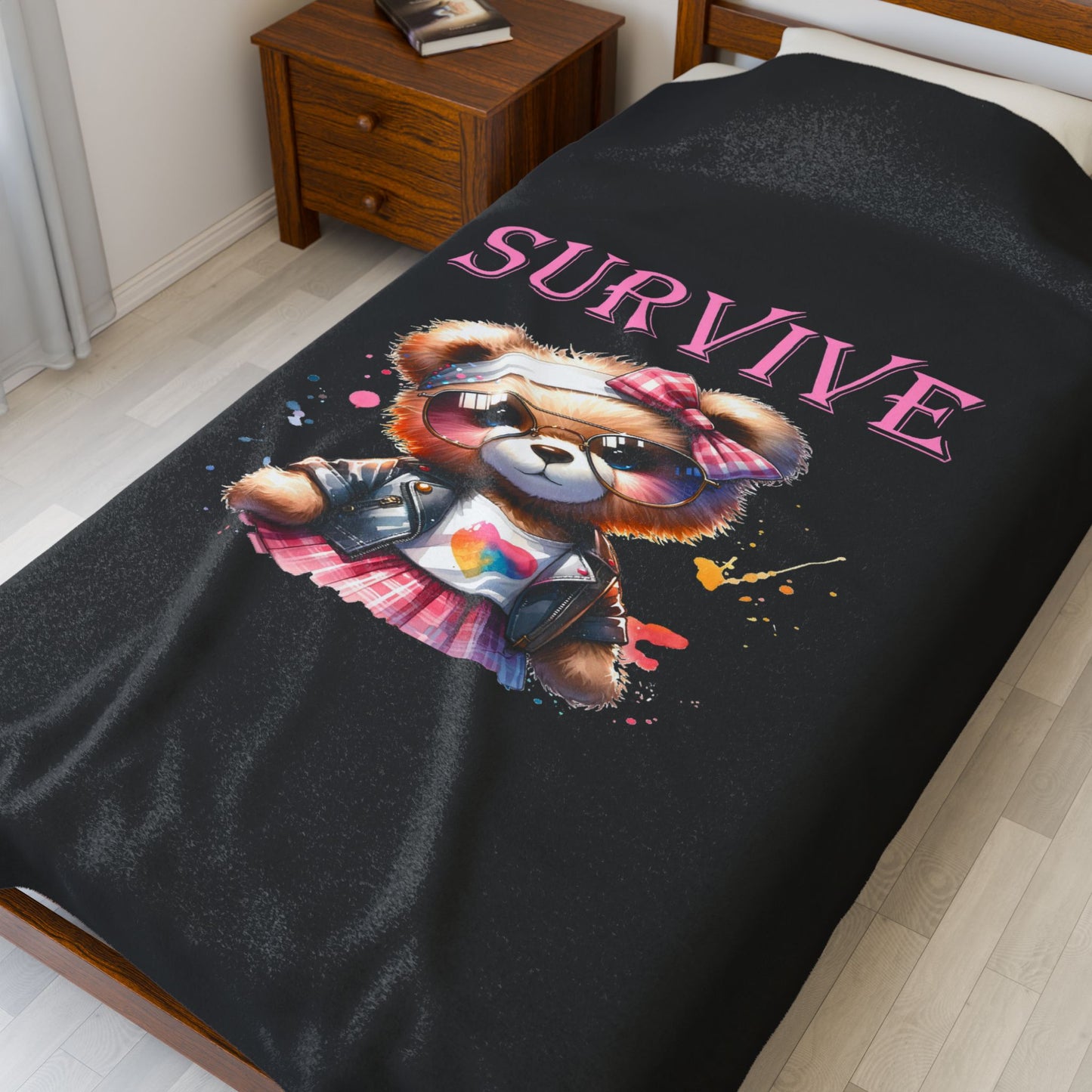Princess Grace Survive Plush Blanket Cozy Cute Teddy Bear Design for Comfort and Style