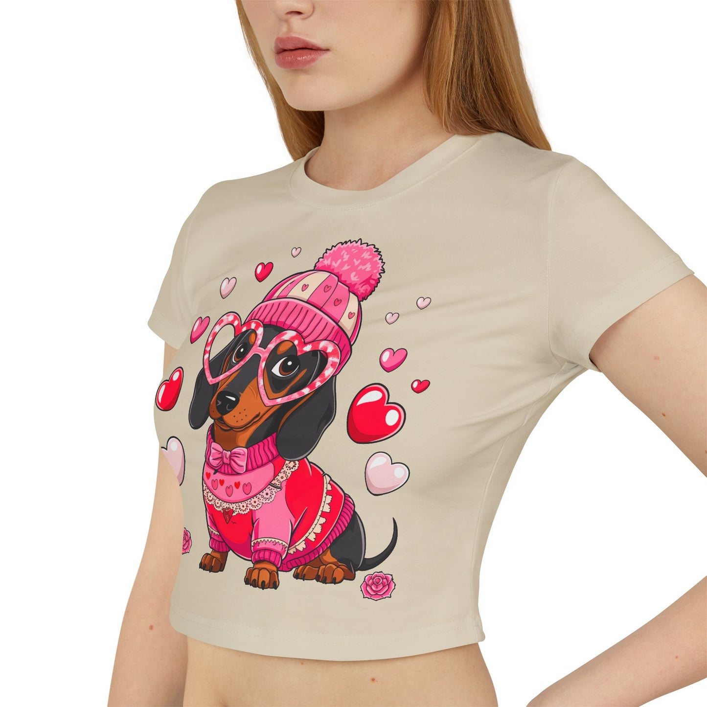 Princess Grace Cute Dachshund Love Graphic Baby Tee for Women