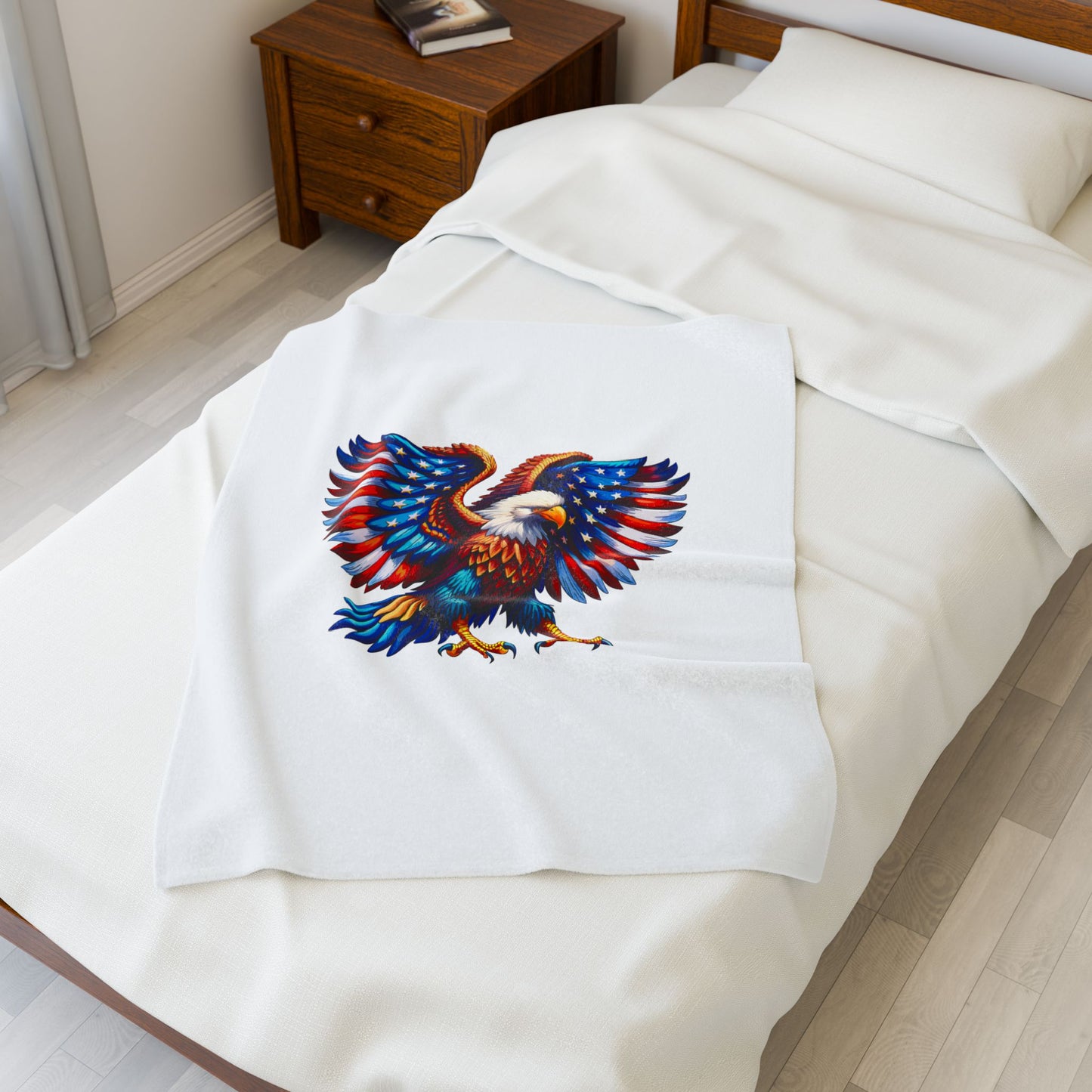 Princess Grace Patriotic Eagle Velveteen Plush Blanket Cozy Americana Home Decor
