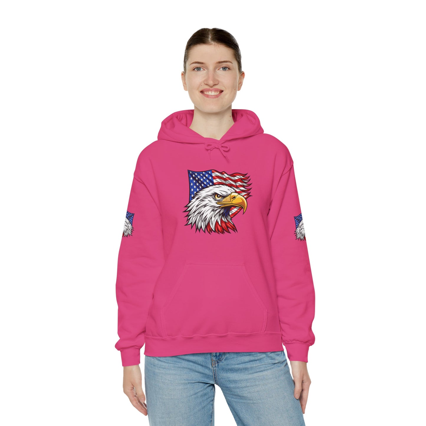 Princess Grace Patriotic Eagle Hoodie Unisex Heavy Blend Sweatshirt with American Flag Design