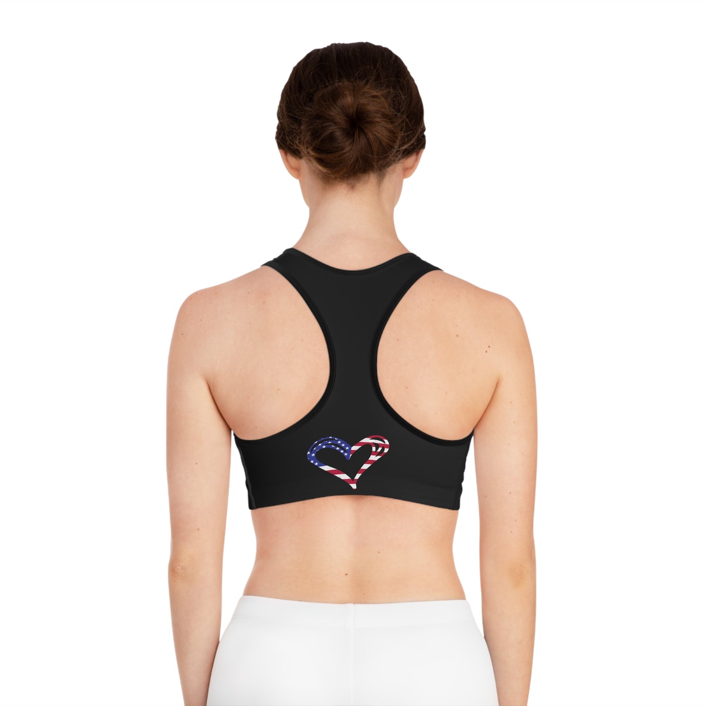 Princess Grace Patriotic Heart Sports Bra USA Flag Design for Active Lifestyle