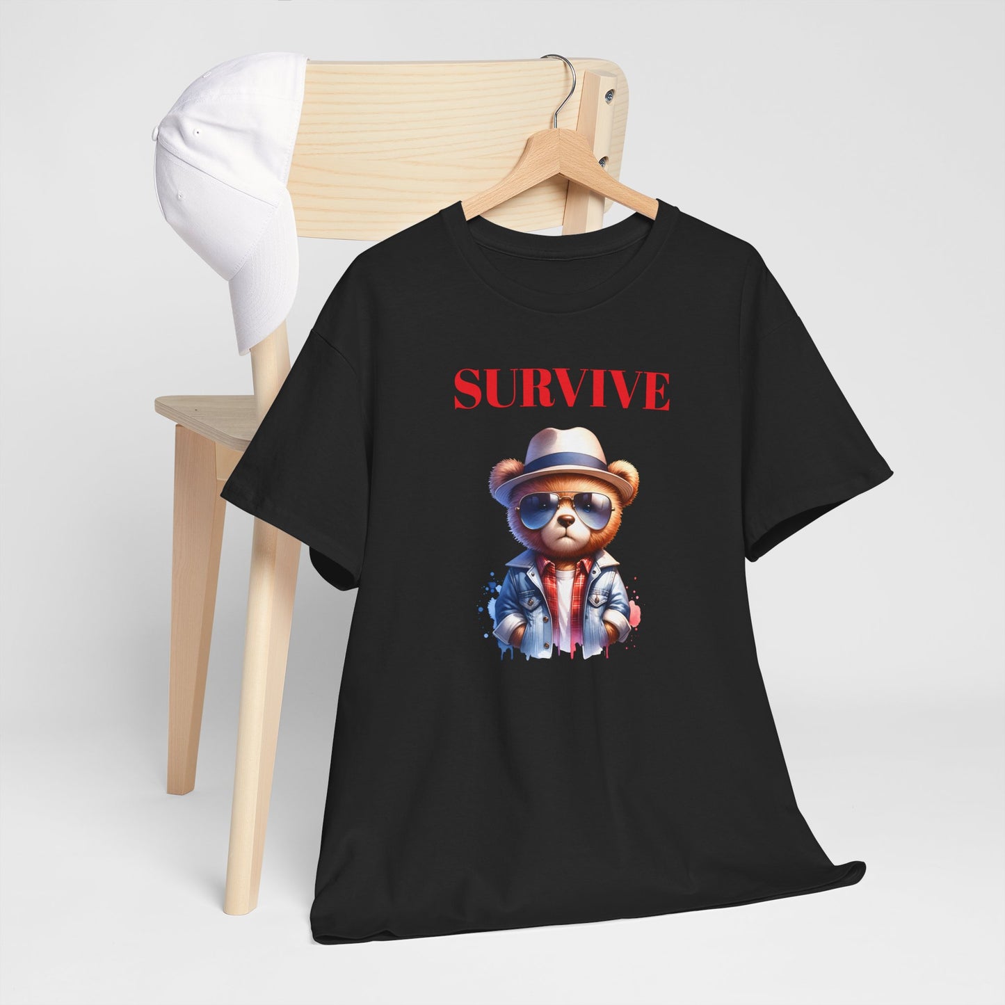Princess Grace Survive Bear Unisex Heavy Cotton Tee Fun Graphic T-Shirt for Casual Wear