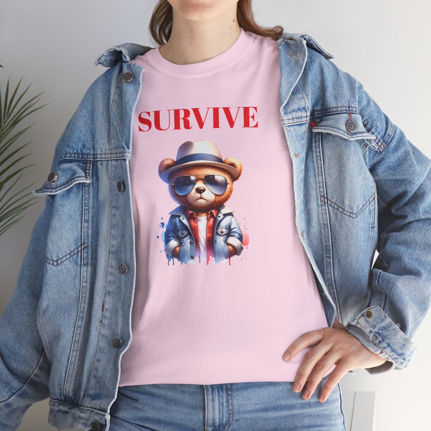 Princess Grace Survive Bear Unisex Heavy Cotton Tee Fun Graphic T-Shirt for Casual Wear