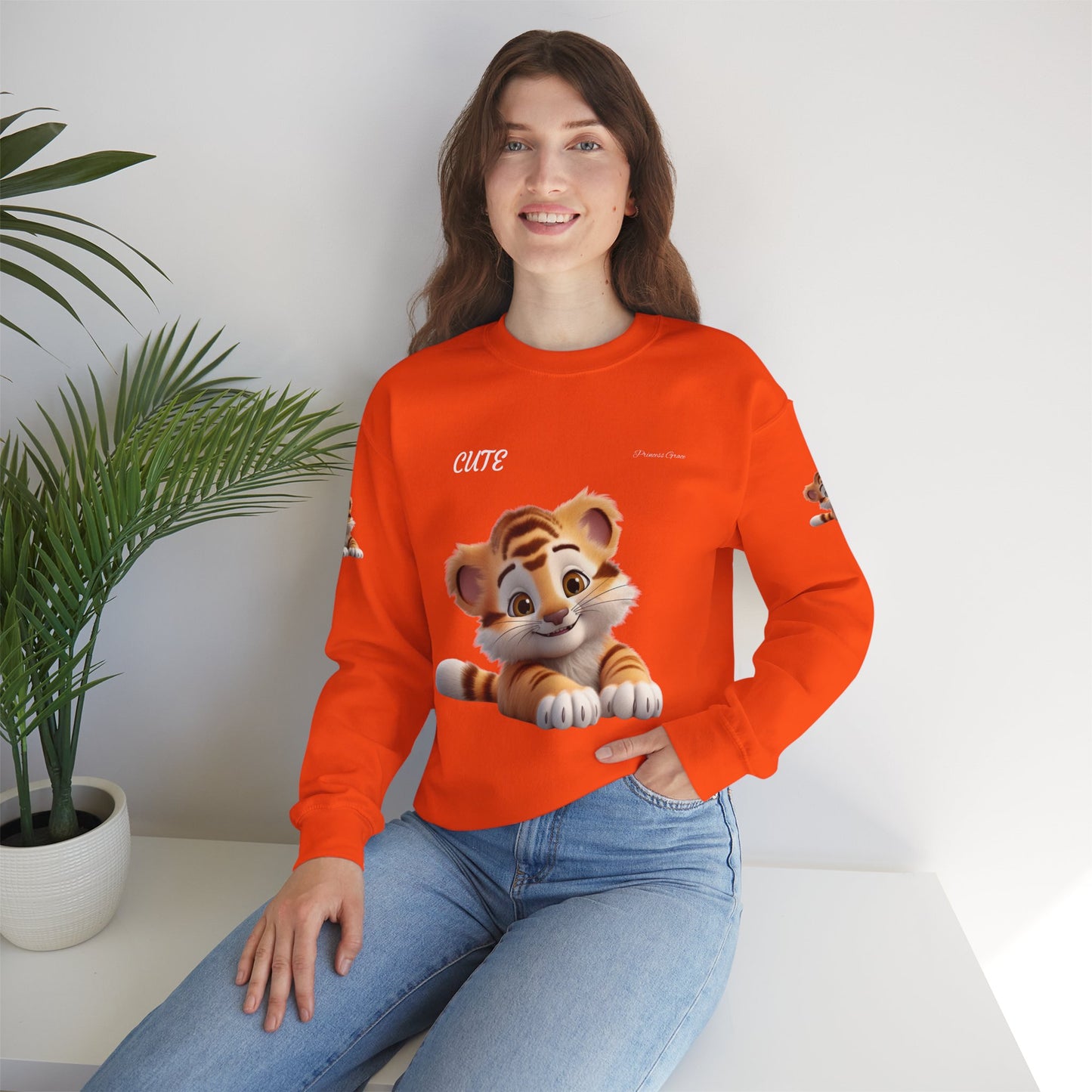 Princess Grace Cute Tiger Unisex Heavy Blen Crewneck Sweatshirt