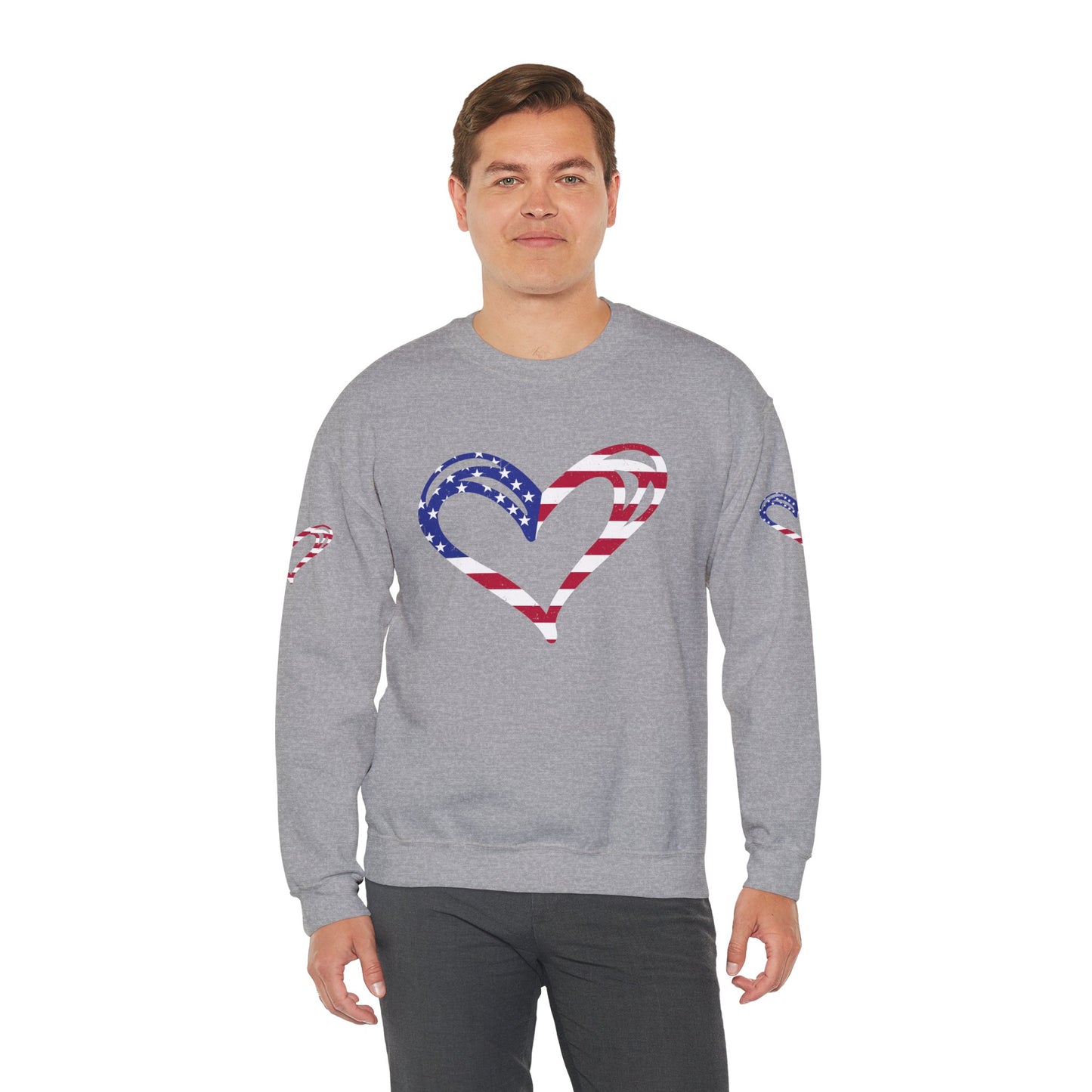 Princess Grace Patriotic Heart Sweatshirt Unisex Heavy Blend Crewneck with Candy Cane Design