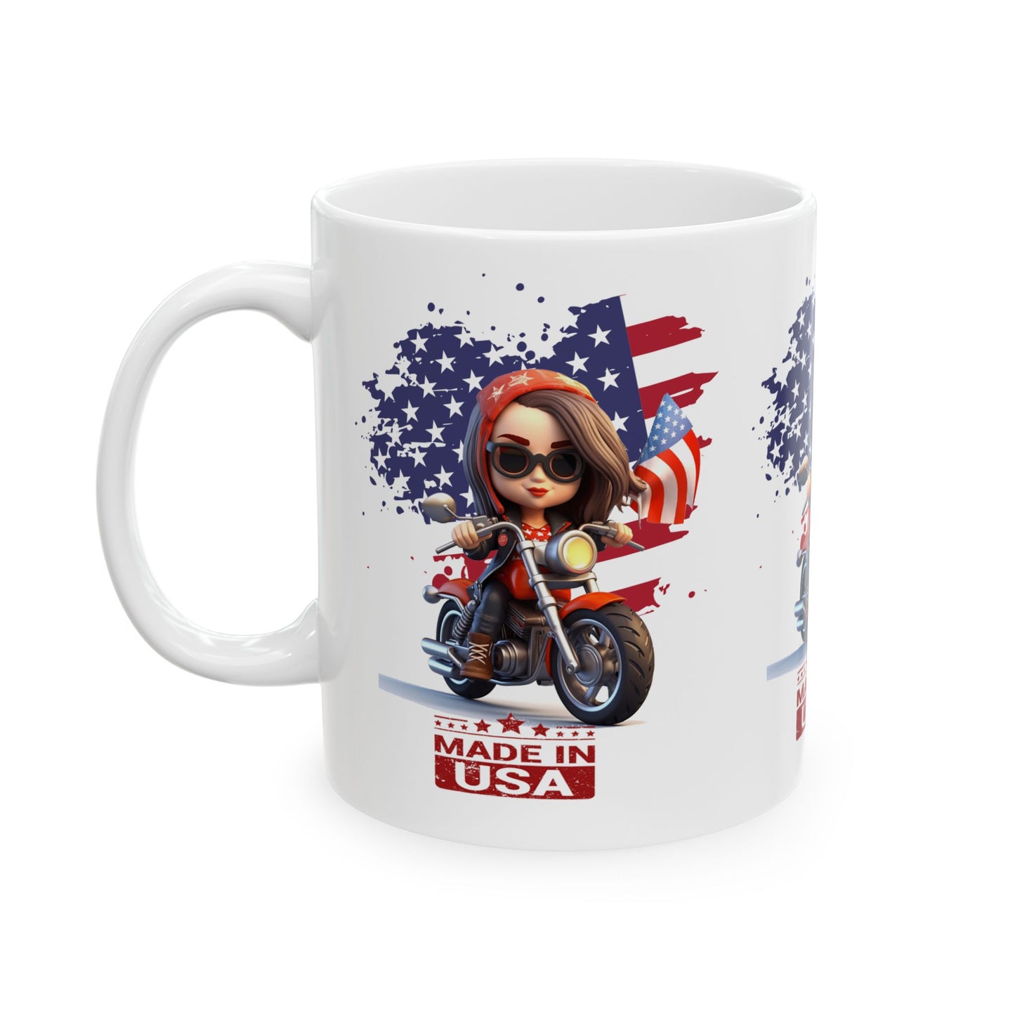 Princess Grace Patriotic Biker Ceramic Mug Made in USA Fun Motorcycle Design