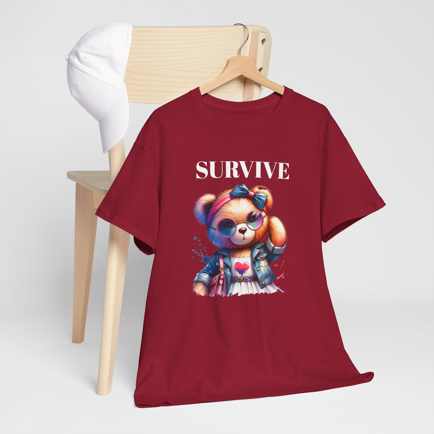 Princess Grace Survive Bear Unisex Heavy Cotton Tee Cute Graphic Tee for Casual Adventures