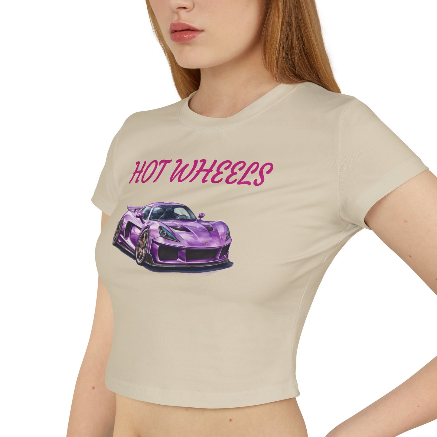 Princess Grace Hot Wheels Print Women's Baby Tee Stylish Car Graphic Top