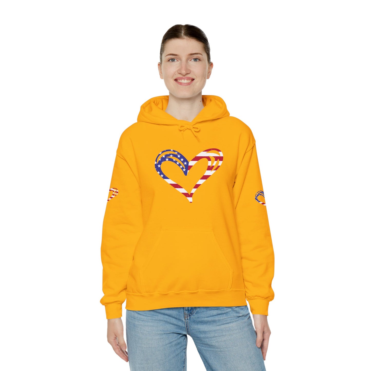 Princess Grace Patriotic Heart Unisex Hoodie Comfortable Heavy Blend Sweatshirt for Independence Day and Everyday Wear
