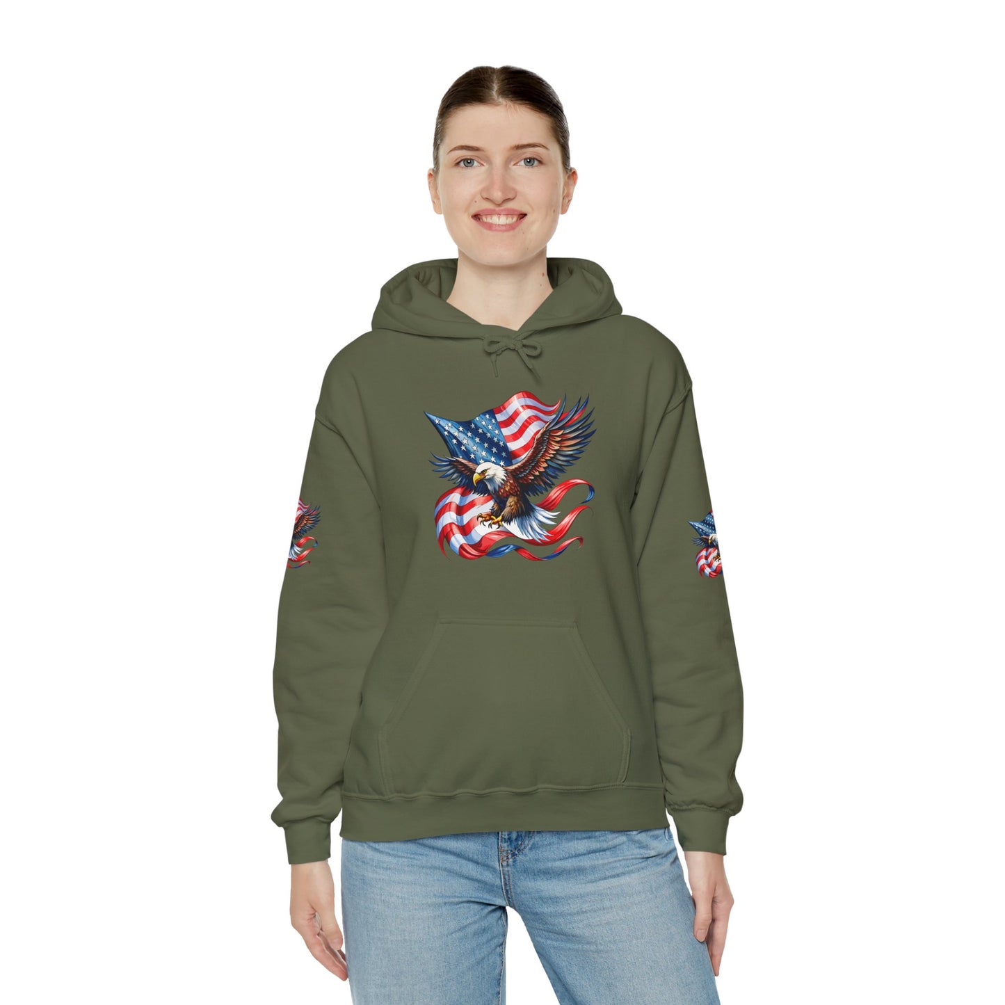 Princess Grace Patriotic Eagle Hoodie Unisex Heavy Blend Sweatshirt with American Flag Design